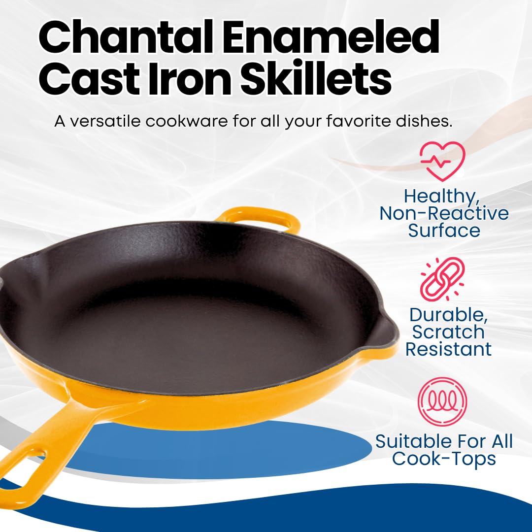 Premium Chantal Enameled Cast Iron 10-Inch Skillet - Marigold Yellow | Durable & Even Heat Distribution | Perfect for Searing, Frying & Baking | Stovetop to Oven Safe Cookware for Home Chefs