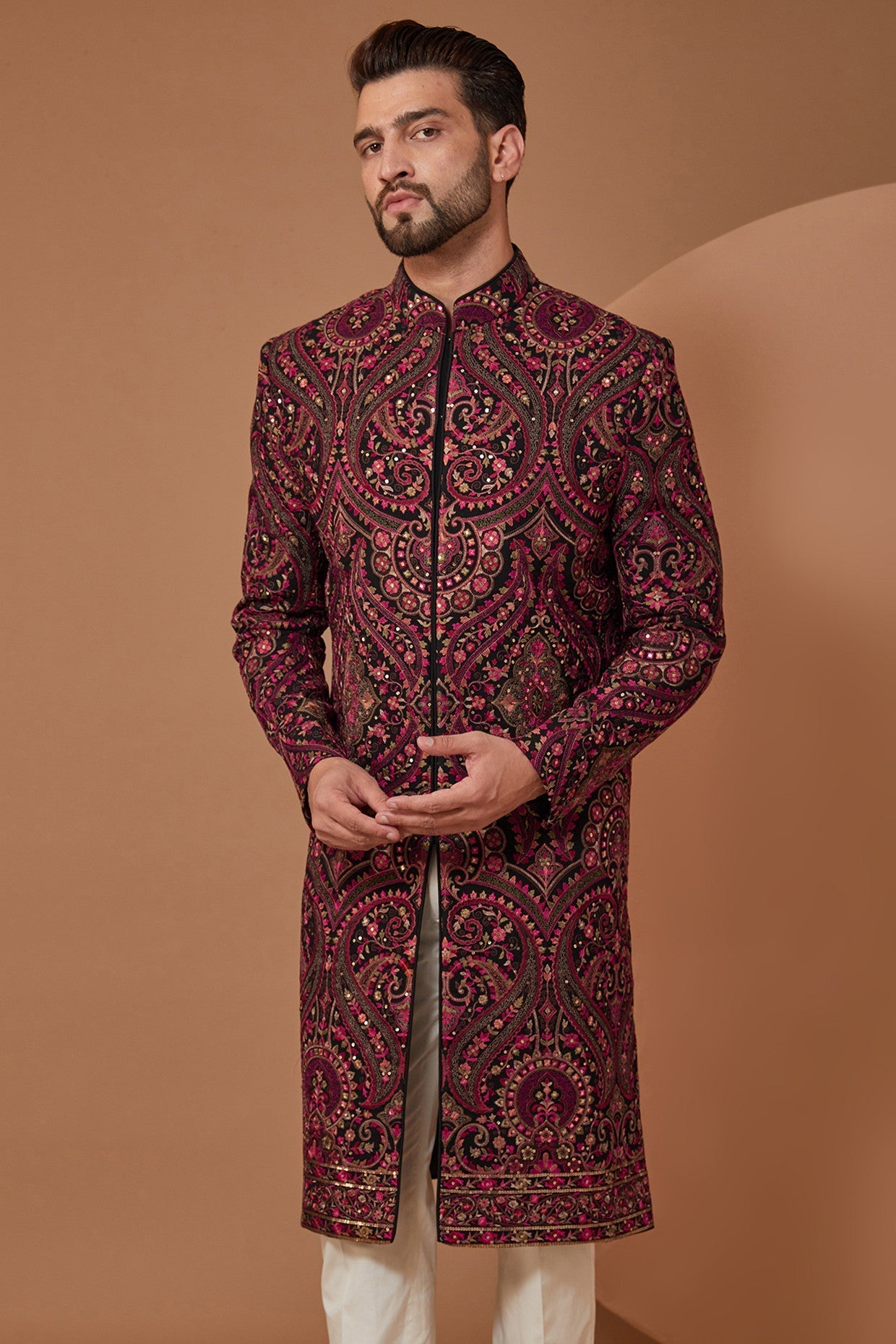 Exquisite Kashmiri Embroidered Sherwani for Men - Traditional Indian Wedding Attire & Festive Occasions