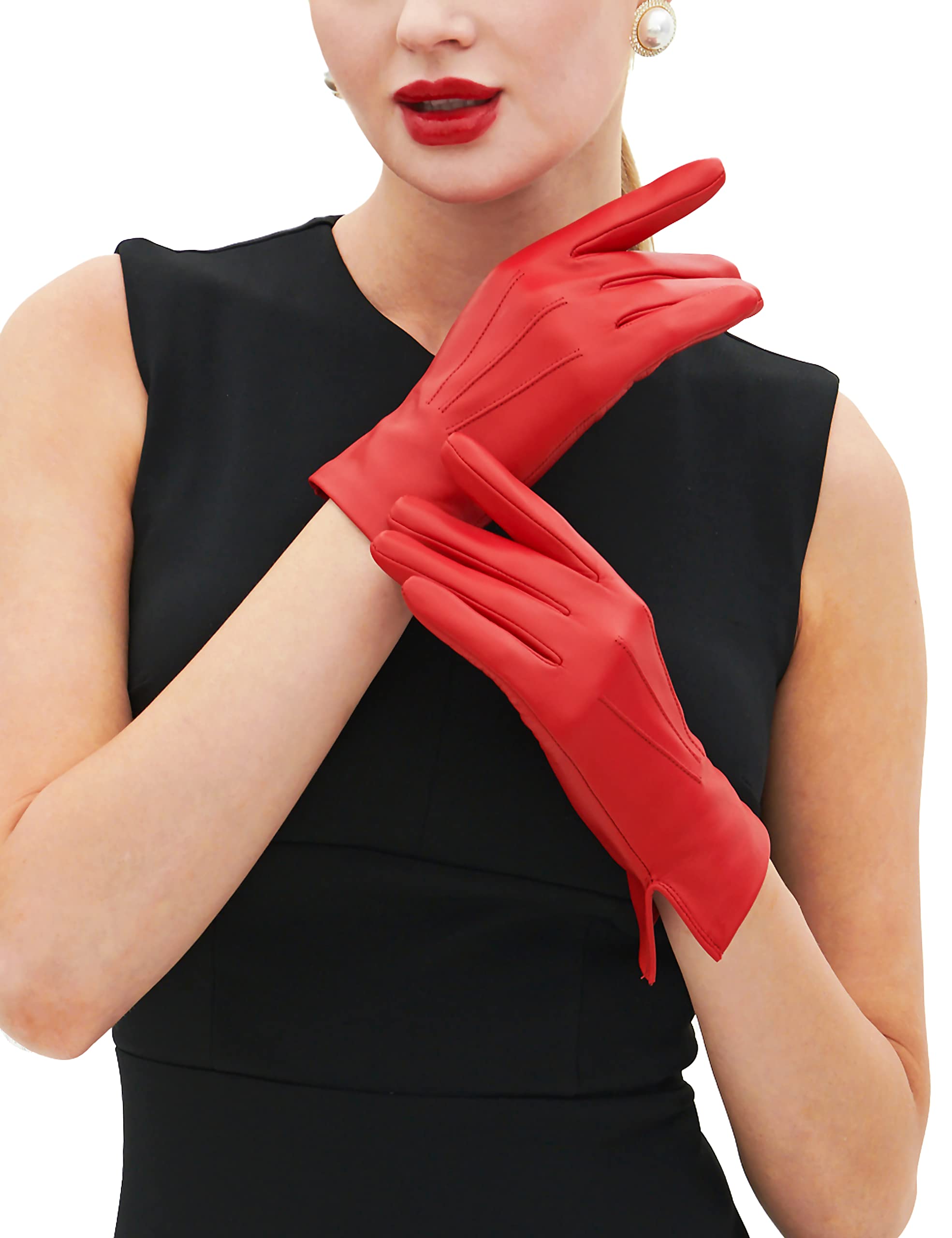 YISEVEN Women's Unlined Leather Gloves - Premium Italian Lambskin - Soft & Warm Winter Gloves for Driving, Fashion & Outdoor Activities