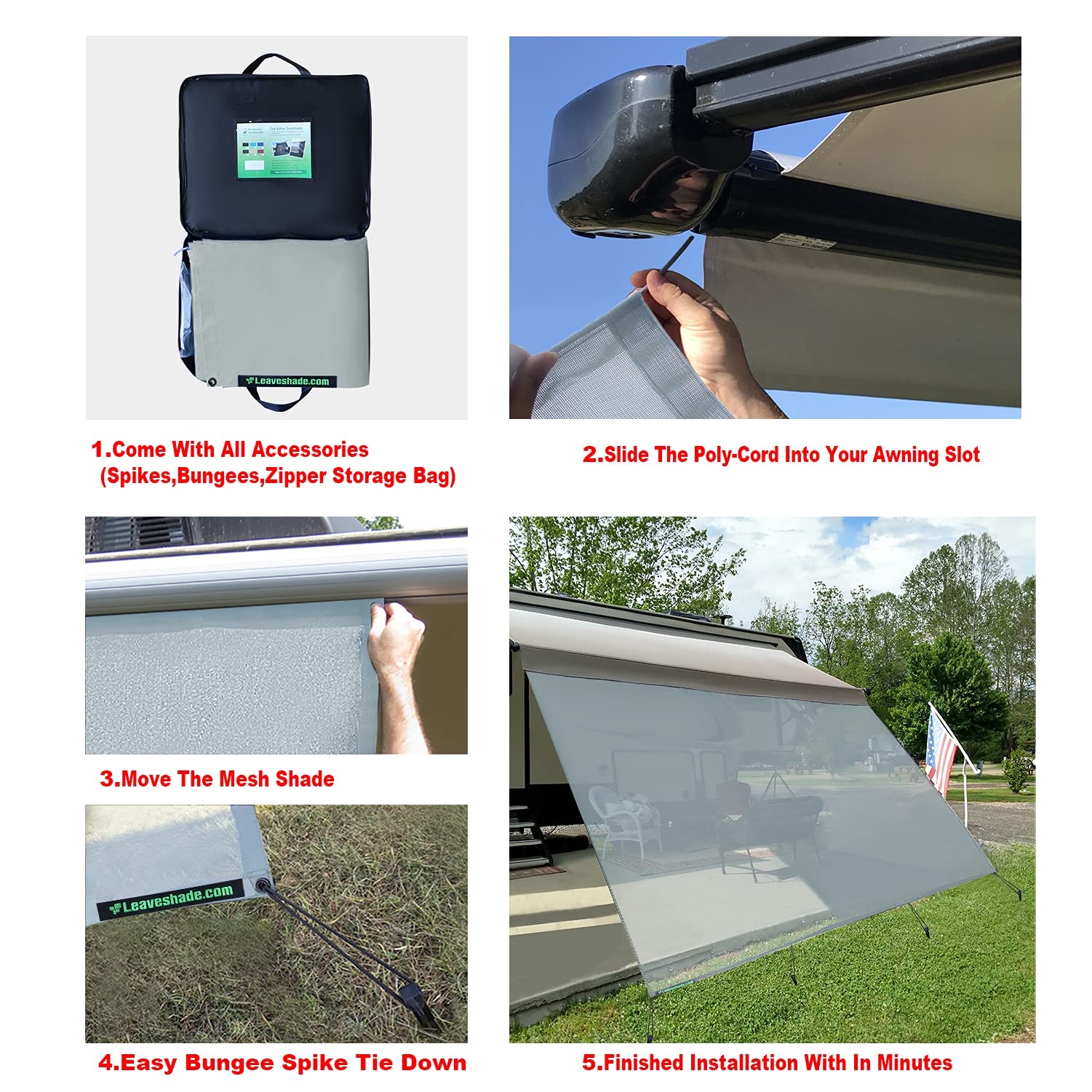 Leaveshade RV Awning Sun Shade Screen 8' X 15' 3'' - UV Blocking Mesh Canopy for 16' Awning - Motorhome & Camping Trailer Sun Protection - Gray (3 Year Warranty) - Perfect for Outdoor Camping, Road Trips, and RV Park Shade