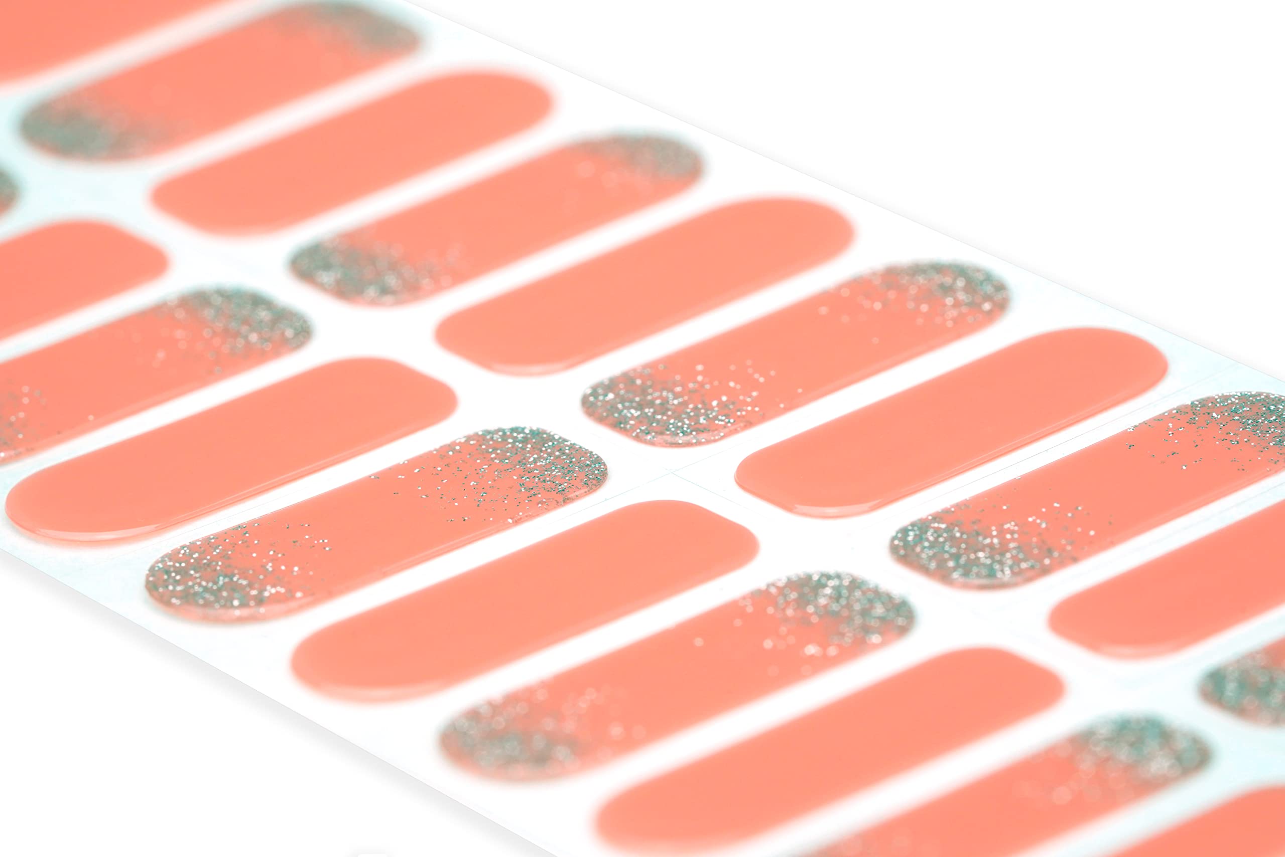 22 Premium Semi-Cured Gel Nail Polish Strips with Application Accessories (Coral & Faded Mist) - Perfect for Home Manicures & Special Occasions