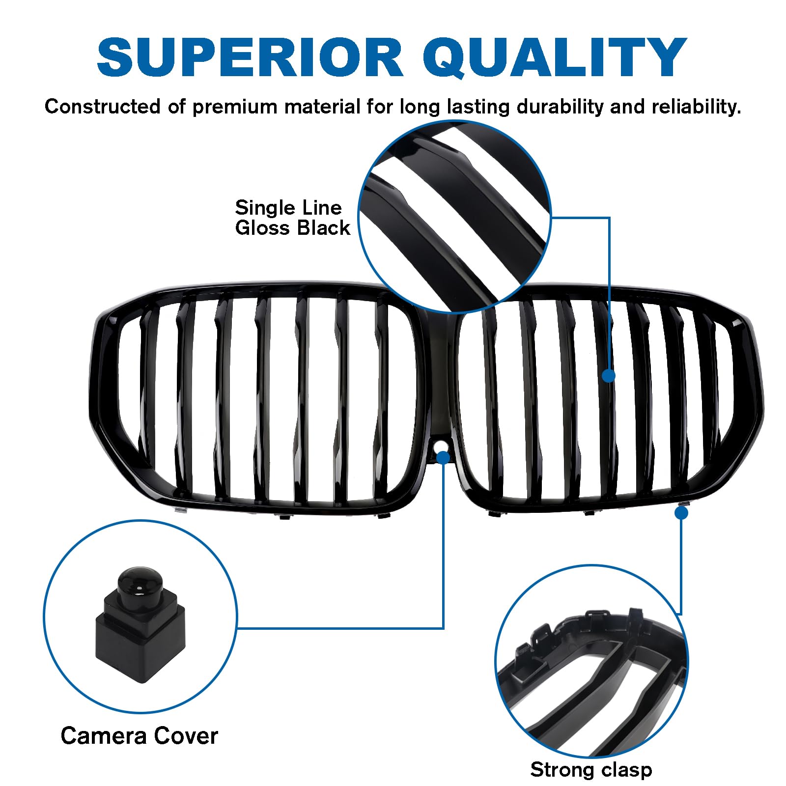 Glossy Black Front Grille for BMW X5 G05 (2019-2023) - Single Slat Kidney Grill Replacement - Perfect for Car Upgrades & Customization