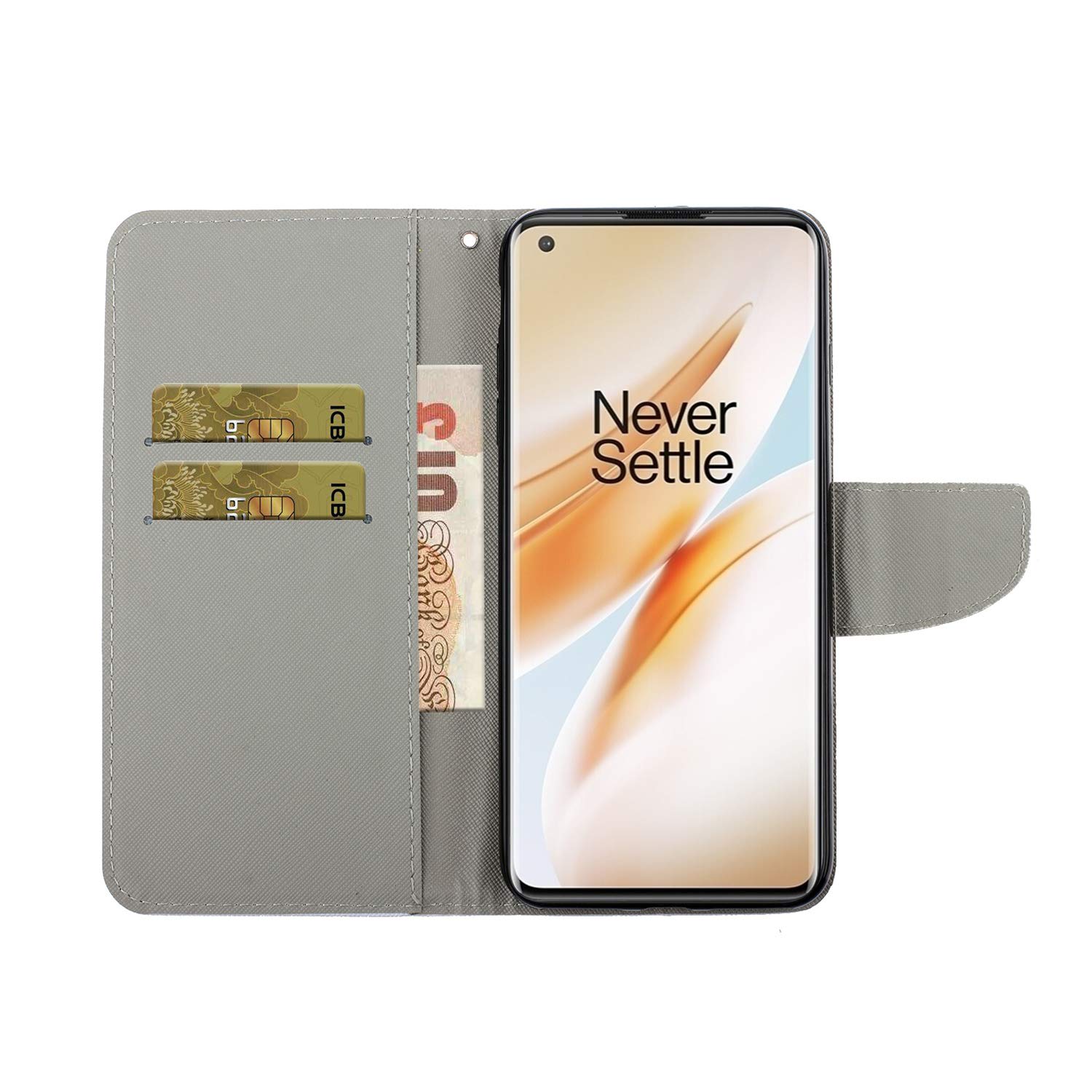 OnePlus 8 Pro Case - Premium Magnetic Leather Wallet Cover with Credit Card Holder | Stylish & Protective Shell | Anti-Scratch Design | Golden Butterfly Pattern | Perfect for Business, Travel & Daily Use