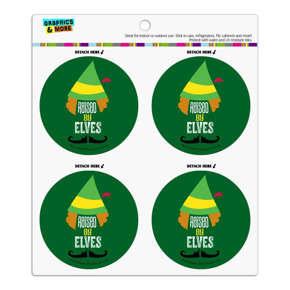 Elf Movie Inspired Raised by Elves Fridge Magnet Set - 6 Pack Vinyl Circle Magnets for Refrigerator, Locker & Whiteboard Decor - Perfect for Christmas Decorations, Office & Home Organization