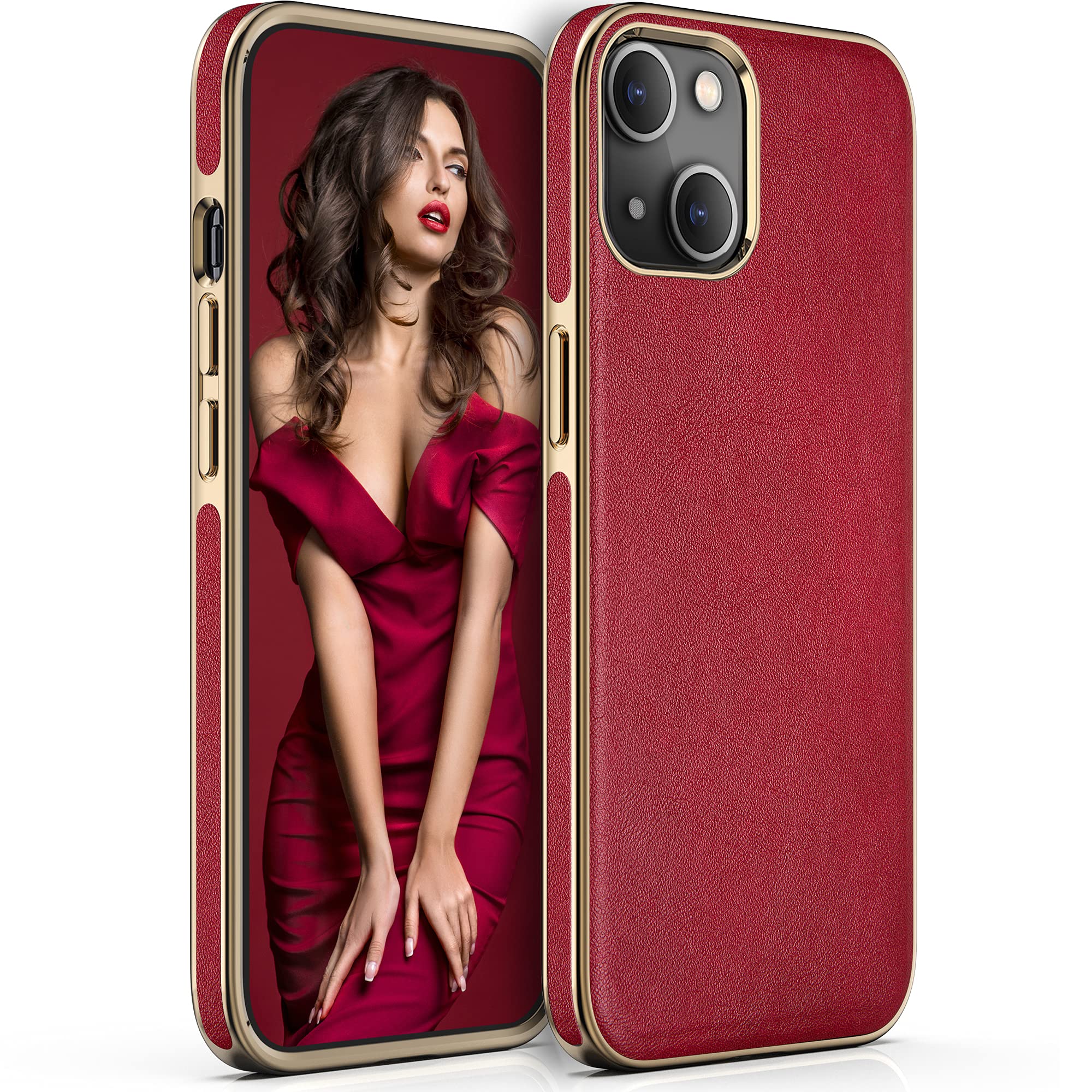 LOHASIC iPhone 13 Case for Women - Ultra Thin Slim Leather Luxury PU Soft Cover with Non-Slip Grip & Shockproof Protection | Elegant Red Phone Case for iPhone 13 5G 6.1