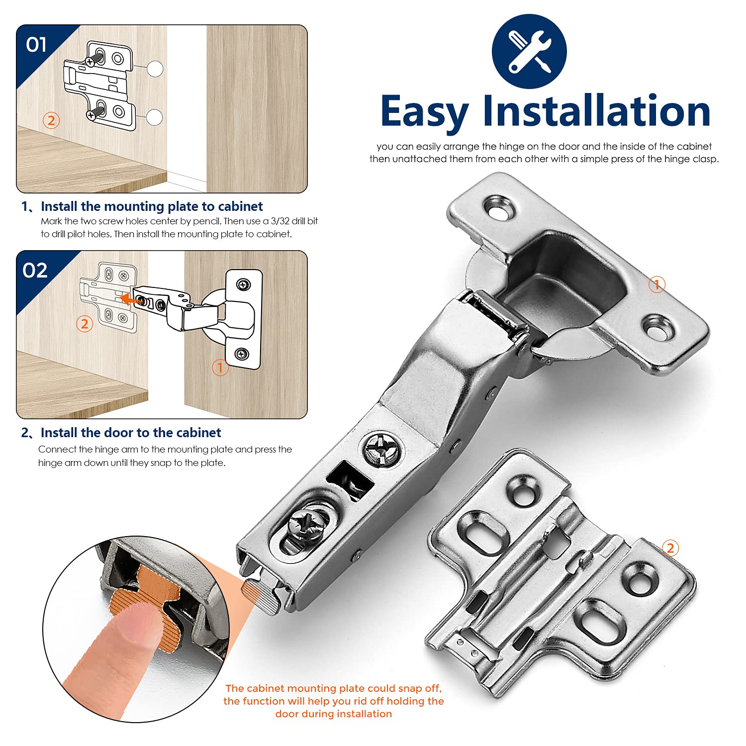 Ravinte 60 Pack 30 Pairs Soft Close Cabinet Hinges - Heavy Duty Frameless Adjustable Concealed Cup Hinges for European Kitchen Cabinets (Perfect for DIY Cabinet Installation & Door Repair)