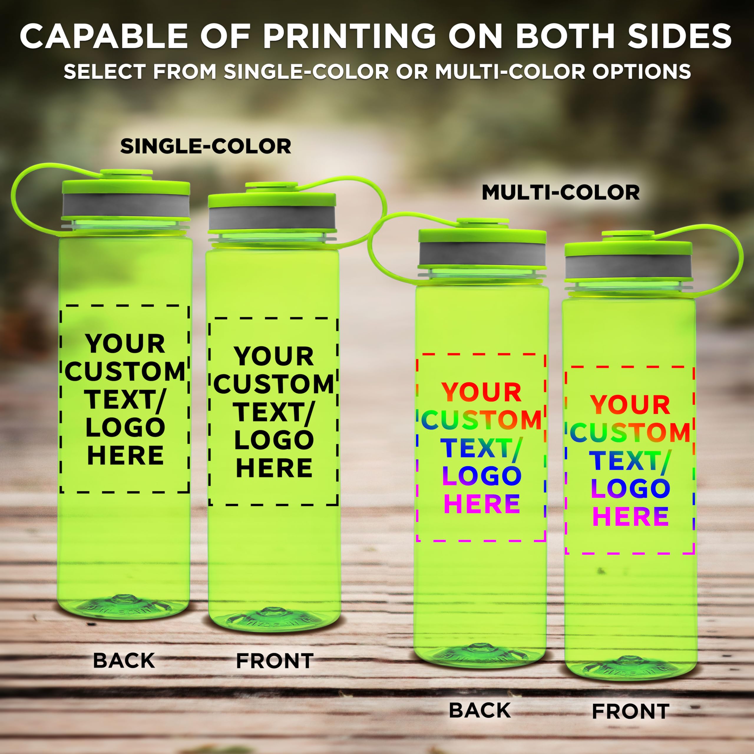 Custom 26 oz Wide Mouth Water Bottles - Bulk Pack of 50, BPA Free, Personalized (Lime Green) - Ideal for Gym, Camping, Backpacking, School & Office Hydration