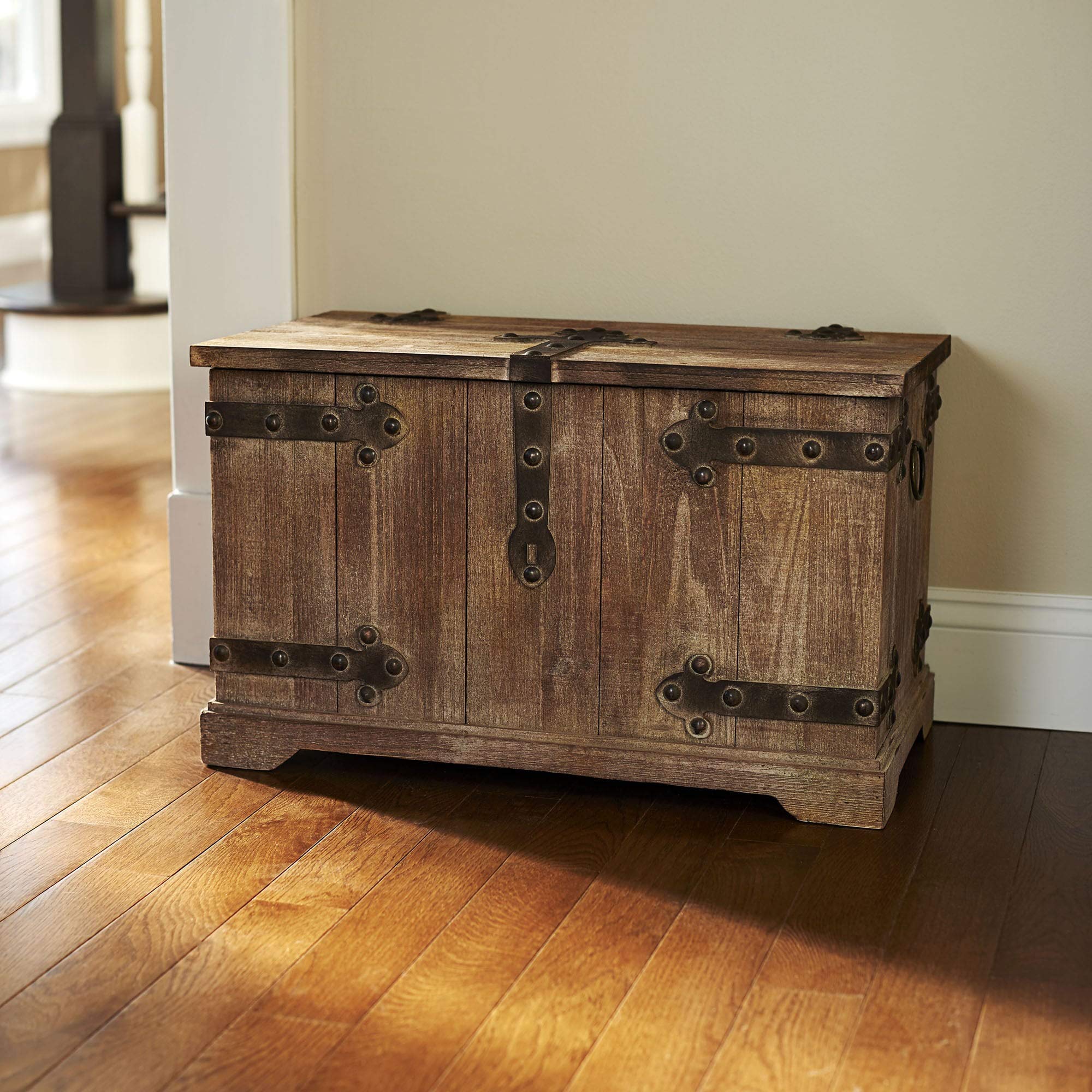 Vintage Large Wood and Metal Storage Trunk - Rustic Stackable Victorian Style Chest for Home Decor, Travel, or Blanket Storage