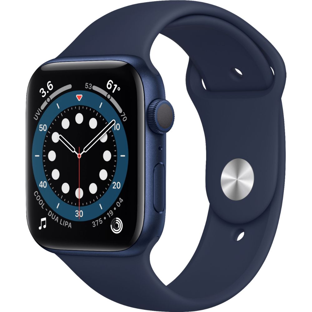 Apple Watch Series 6 (Gen 6) 44mm Blue Aluminum Case with Deep Navy Sport Band - M00J3LL/A - Smartwatch for Fitness Tracking, Heart Rate Monitoring & iPhone Connectivity