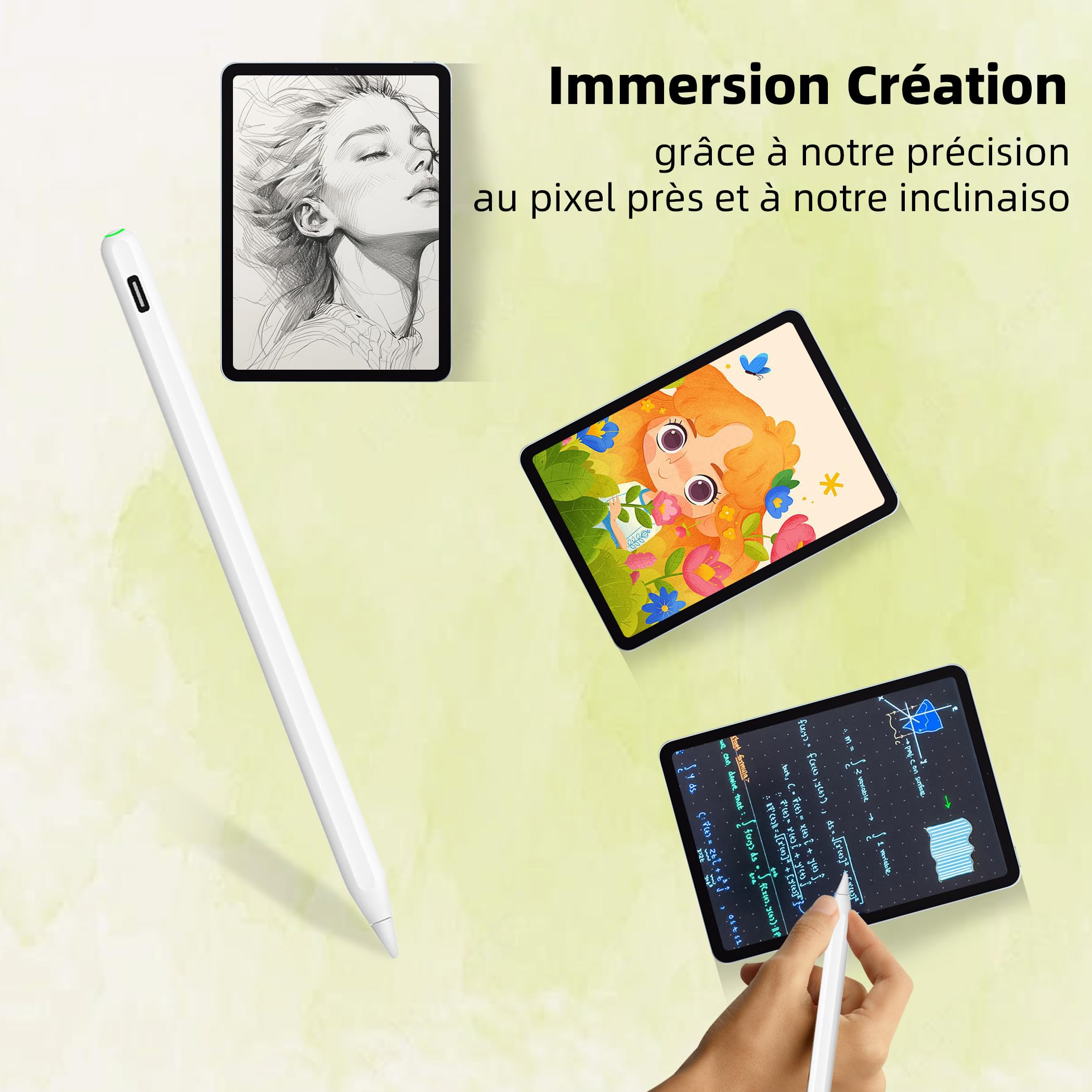 Apple Pencil Stylus for iPad (2018-2024 Models) - Compatible with iPad 10/9/8/7/6th Gen, iPad Mini 6/5th Gen, iPad Air 6/5/4/3rd Gen - Palm Rejection & Tilt Sensitivity - Perfect for Drawing, Note-Taking & Digital Art