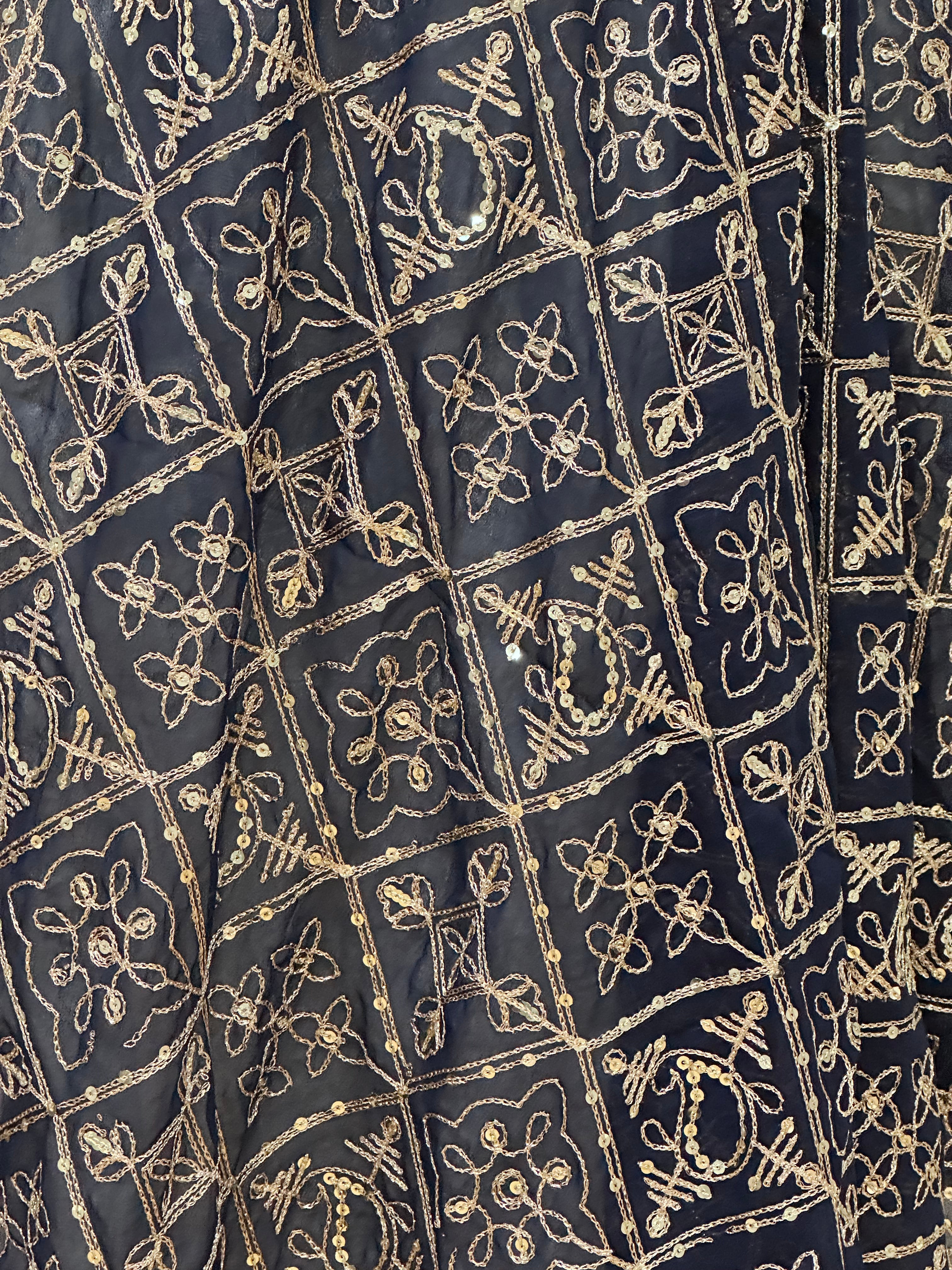 Elegant Black and Gold Embroidered Dupatta Scarf - Perfect for Weddings, Parties & Festive Occasions