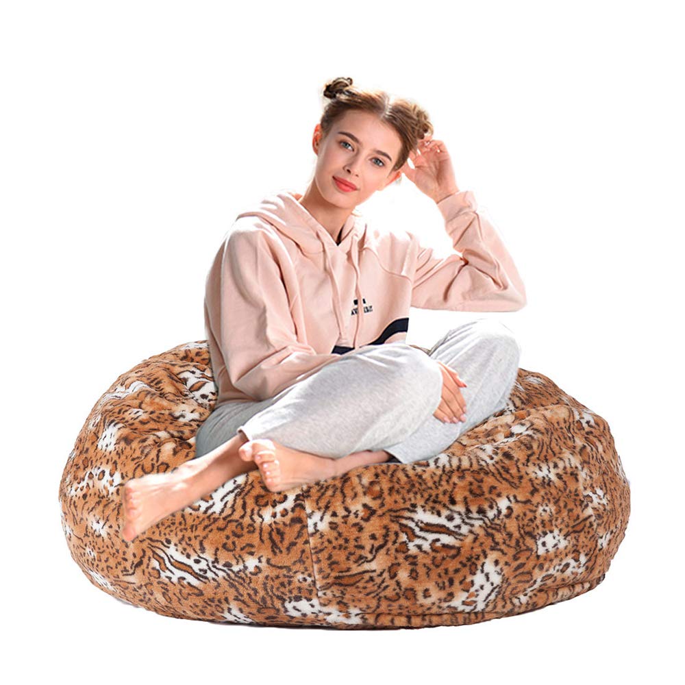 Comfy Memory Foam Bean Bag Chair with Soft Faux Fur Cover - 3ft Leopard Print Lounger for Adults & Kids - Perfect for Gaming, Movie Nights & Dorm Room Relaxation