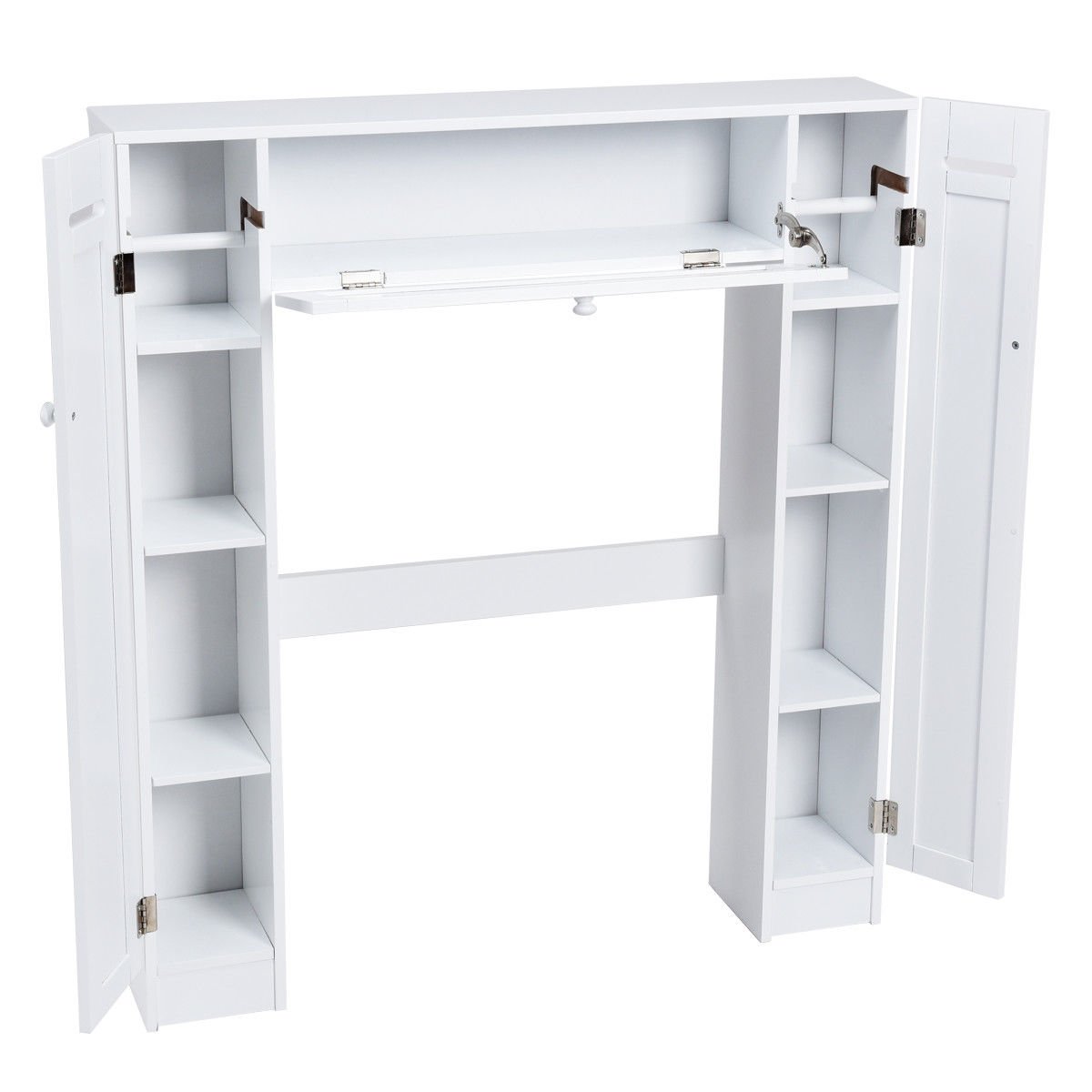 White Over The Toilet Storage Cabinet with Drop Door - Space Saving Bathroom Organizer for Towels, Toiletries & Cleaning Supplies - Perfect for Small Bathrooms, Apartments & Dorms