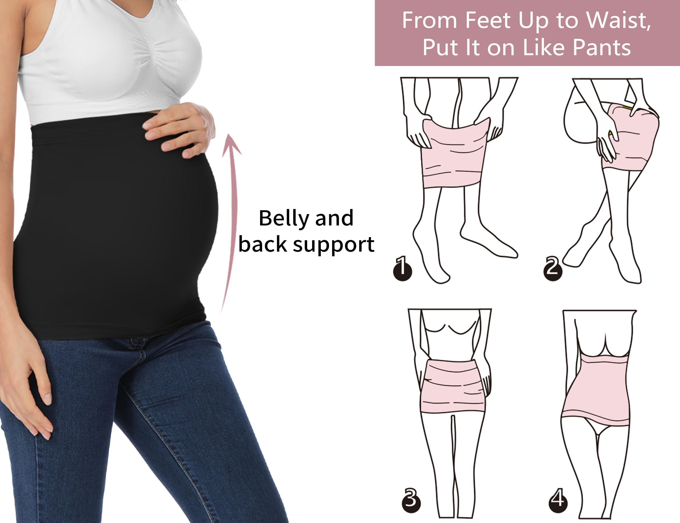 Rheane Maternity Belly Band for Pregnant Women - Pregnancy Support Belt with Seatbelt Protection - Comfortable Abdominal Wrap for Expecting Mothers (Black 2-Pack) - Perfect for Work, Travel & Everyday Wear