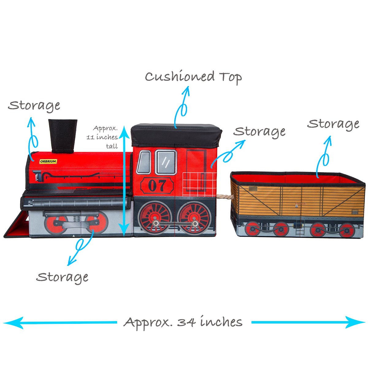 Collapsible Train-Shaped Toy Storage Bin Organizer for Thomas Wooden Train, Thomas the Tank Engine & Trackmaster Toys - Kids Room Organization & Playroom Storage Solution