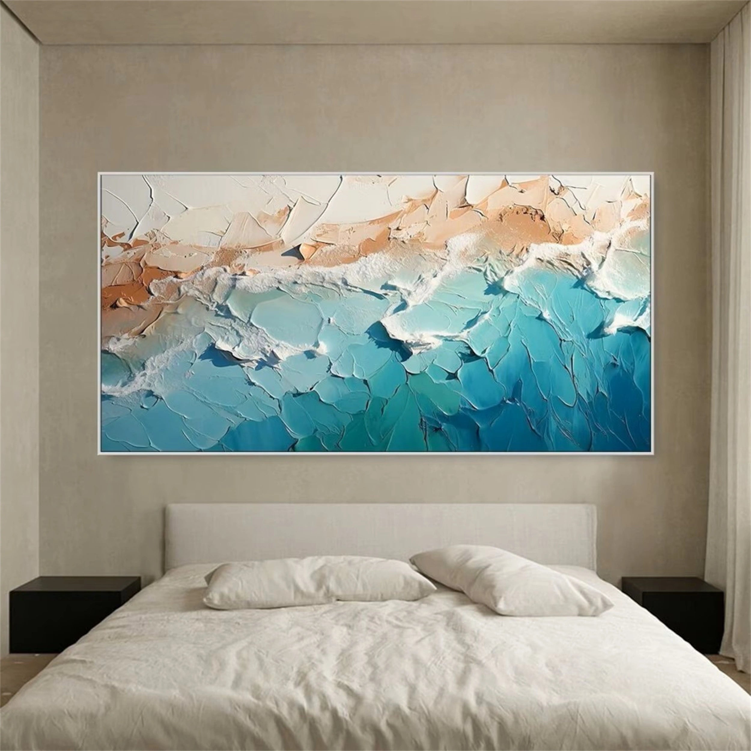 Ocean and Sky Painting #OS 061 - Handmade Canvas Wall Art for Home & Office Decor - Perfect for Living Room, Bedroom, or Office