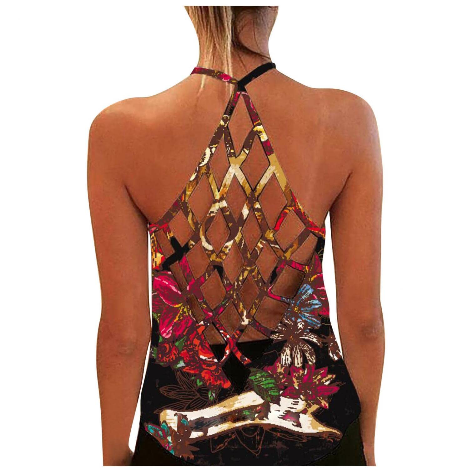 FABIURT Women's Summer Tops - Sexy Open Back Sleeveless Tank Tops, Loose Fit Dressy Tunics for Casual Outings, Beach Wear & Summer Vacation Outfits
