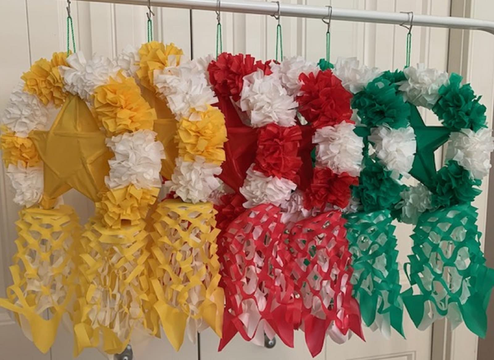 6-Piece Traditional Christmas Parol Set - Red, Green & Yellow Small Hanging Lanterns for Holiday Decorations, Windows & Indoor Festive Lighting