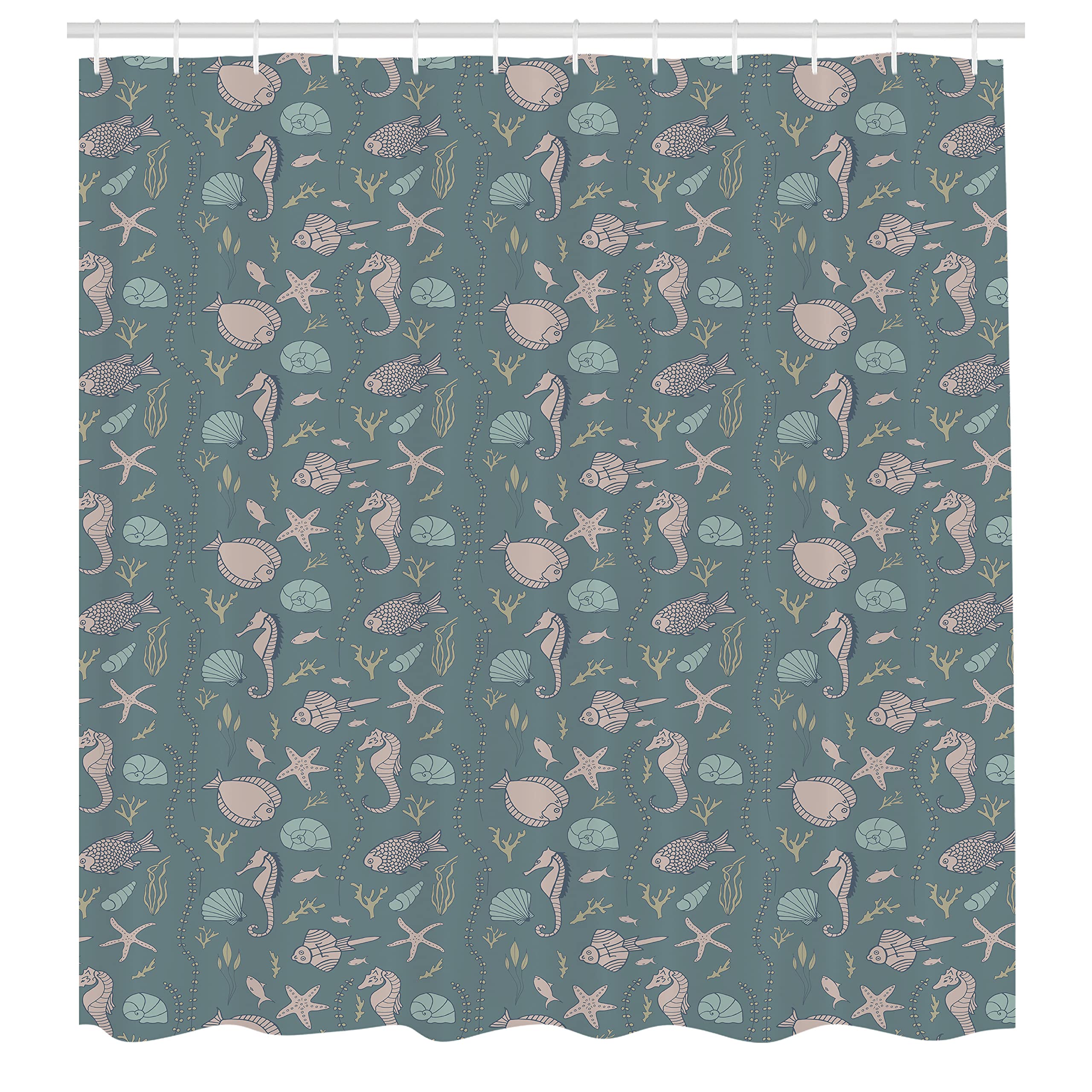 Ambesonne Waterproof Marine Shower Curtain - Underwater Theme with Seahorses, Anemones, Starfish & Coral Reef - Extra Wide 105