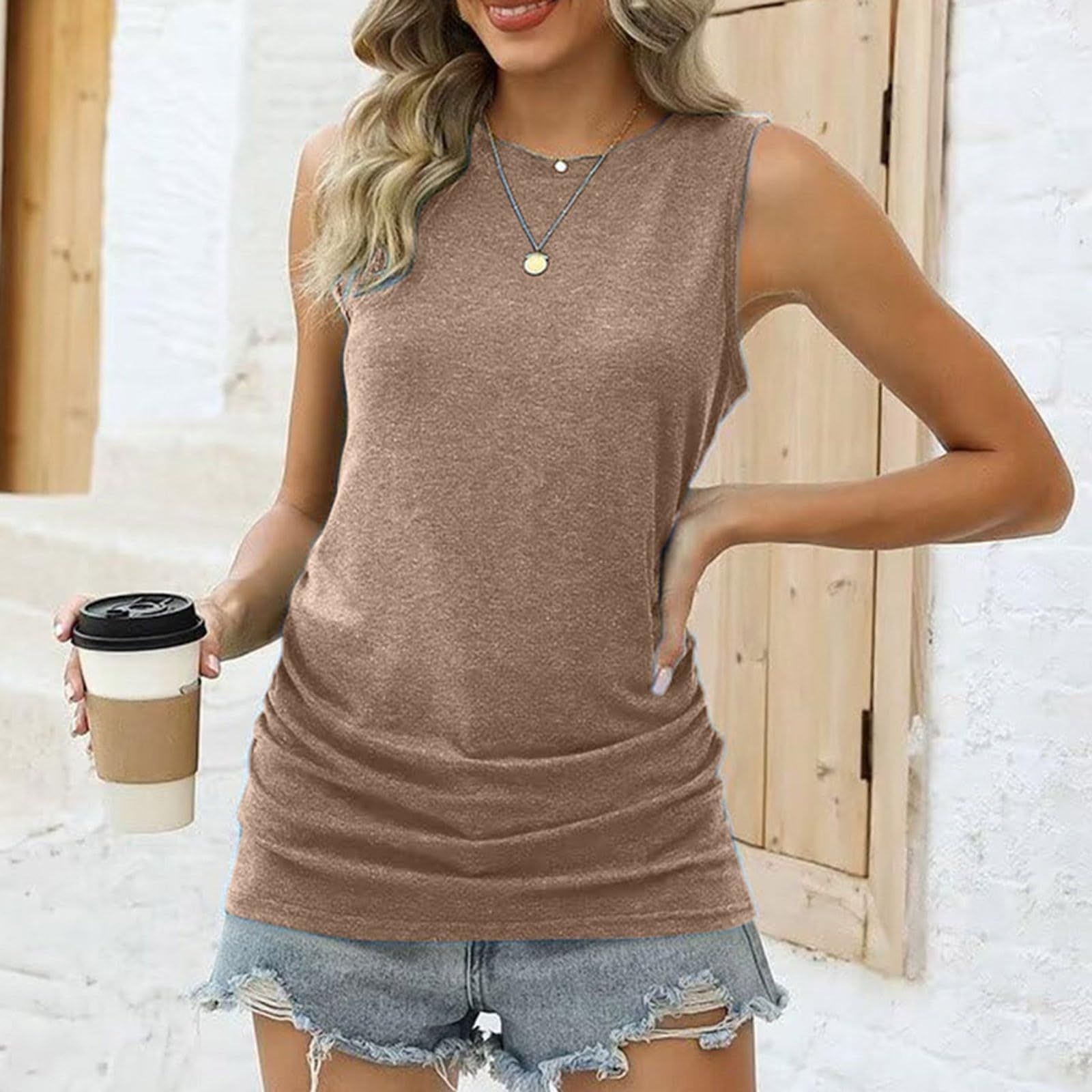 Women's Summer Sleeveless Loose Casual Tunic Tee - Basic Crewneck Tank Top for Everyday Wear, Beach Outings & Casual Outfits