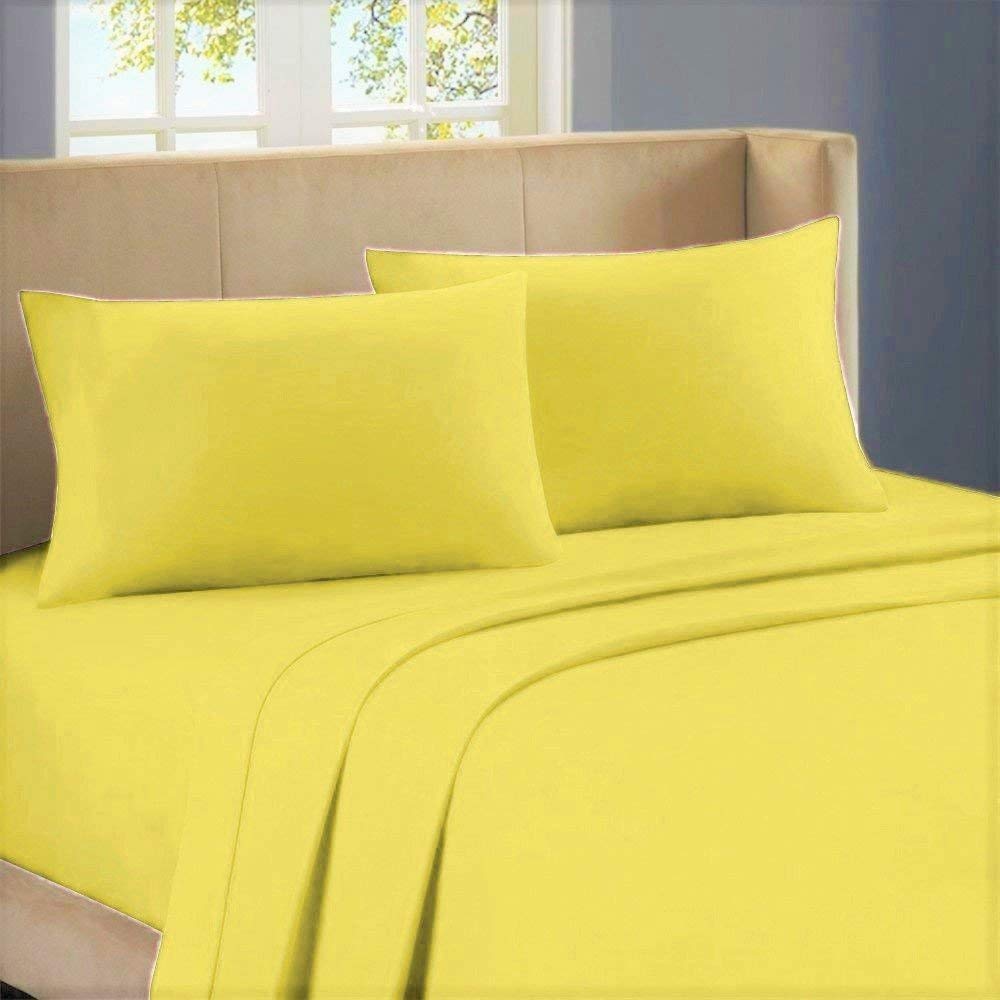 800-Thread-Count Egyptian Cotton RV King Sheets Set - 4-Piece Yellow Bed Sheet Set | Ultra Soft & Breathable Sateen Weave | Fits 12
