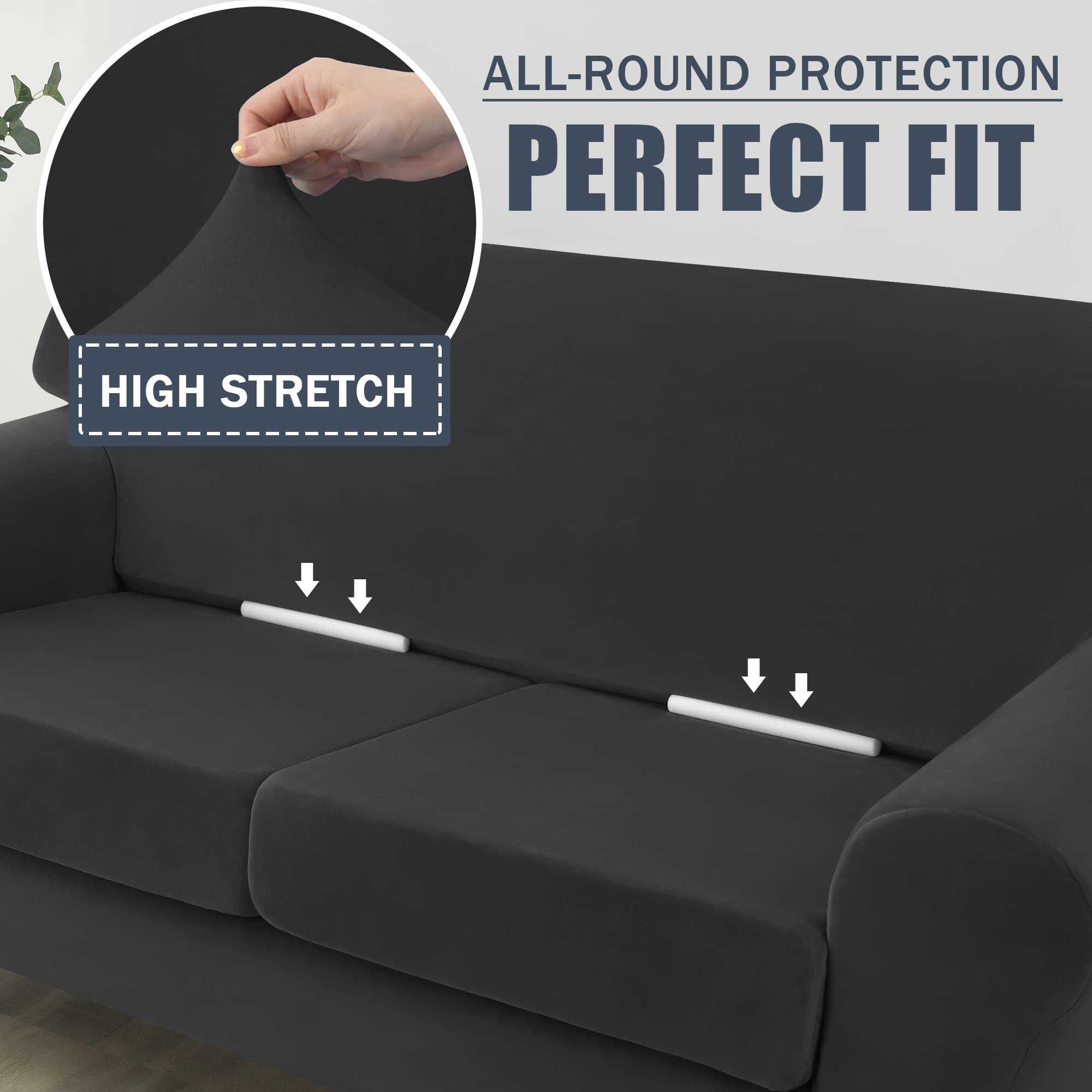 CONRUSER Stretch Velvet Sofa Slipcover - Soft Single Seat Couch Cover with Cushion Protector - Furniture Protector for Living Room, Bedroom (Black, Small Size) - Perfect for Pets, Kids & Daily Use