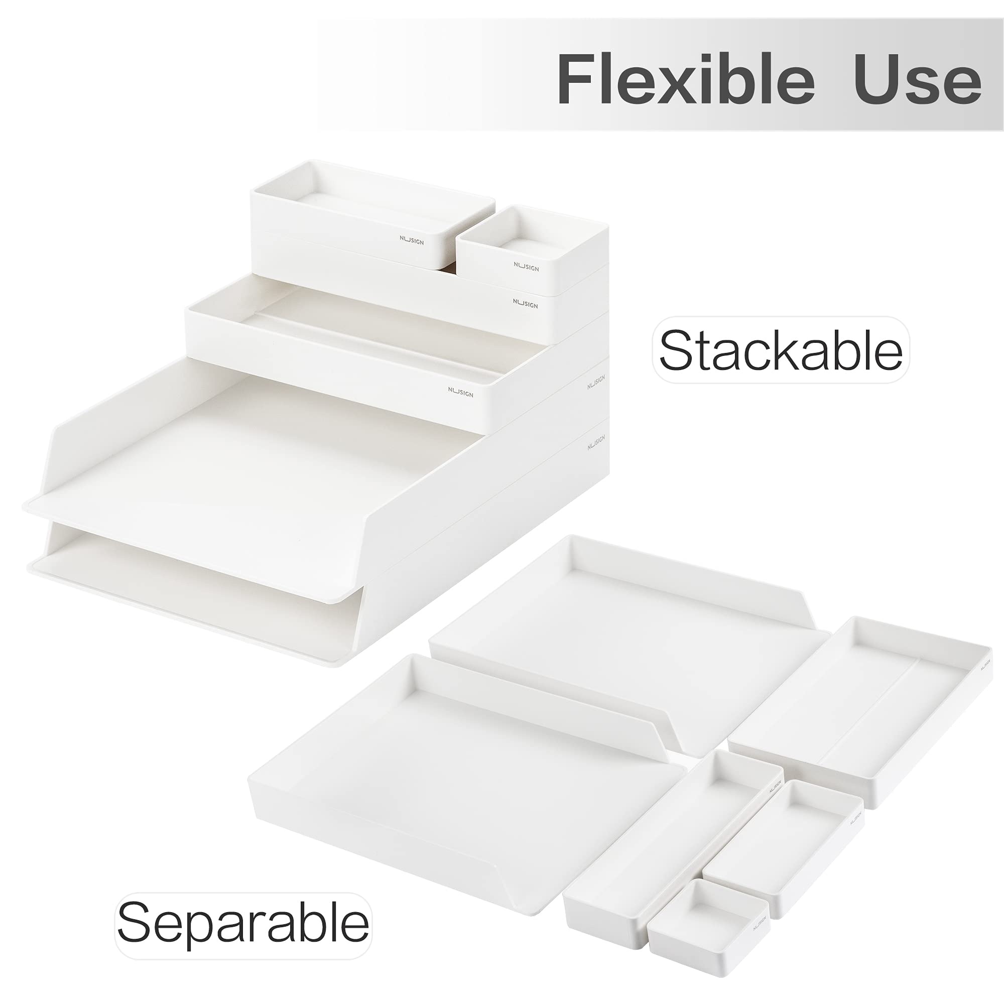 NUSIGN 6-Piece Stackable Paper Letter Tray Organizer - White Desk File Sorter for Office, Workspace & Home Organization - Perfect for Mail, Documents, Bills and Office Supplies Storage