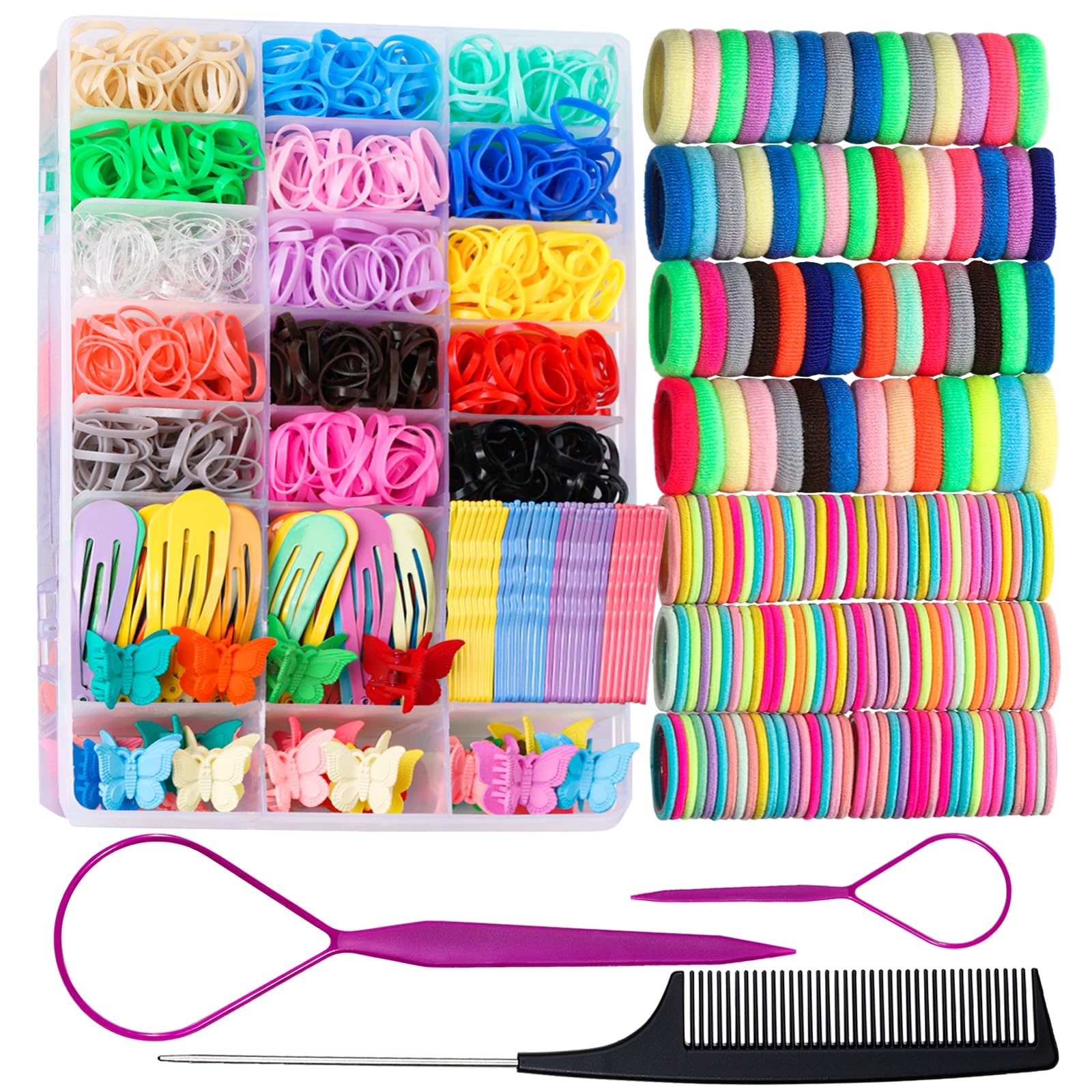 Teenitor Elastic Hair Ties for Girls - Soft No Damage Hair Bands Set with Colorful Hair Clips | Perfect for School, Sports, and Everyday Styling
