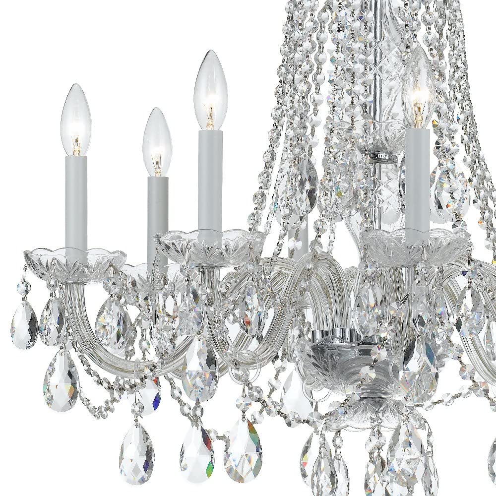 8-Light Crystal Chandelier with Strass Beads - Polished Chrome Finish for Dining Room, Living Room & Bedroom Lighting