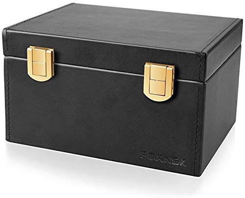 Premium Faraday Box for Car Keys - FOXNSK Leather RFID Signal Blocker for Key Fobs, Phones, Credit Cards | Anti-Theft Protection with Double Lock System | Perfect for Travel, Home & Office Security