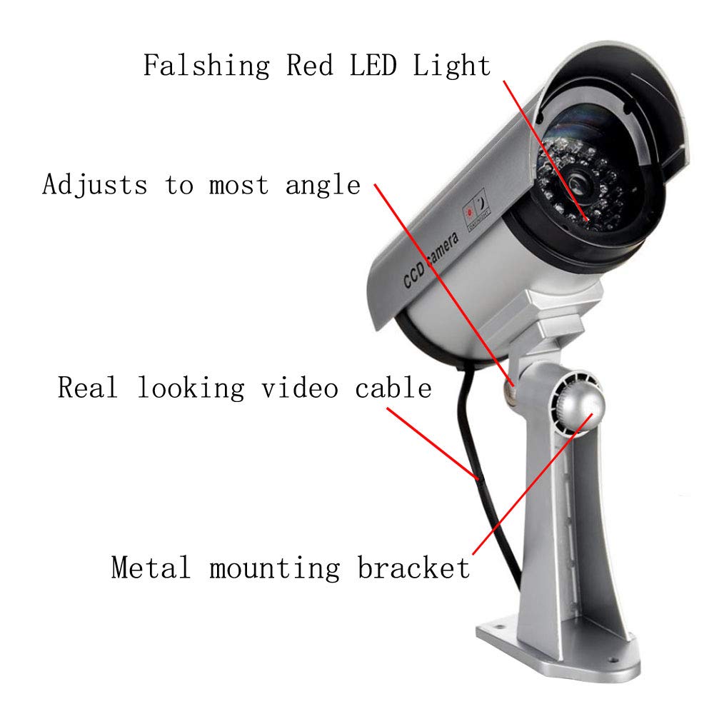 Silver Fake Dummy Security CCTV Camera with Waterproof IR LED - Outdoor/Indoor Surveillance for Home, Office & Business Protection