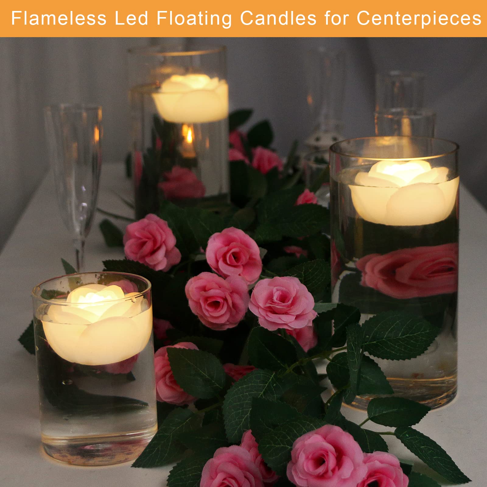 ARDUX 12 Pack LED Floating Candles - Flameless Waterproof Battery-Operated Rose Tea Lights for Wedding Centerpieces, Pool Party, Spa, Bath & Home Decor - Romantic Ambiance Lighting