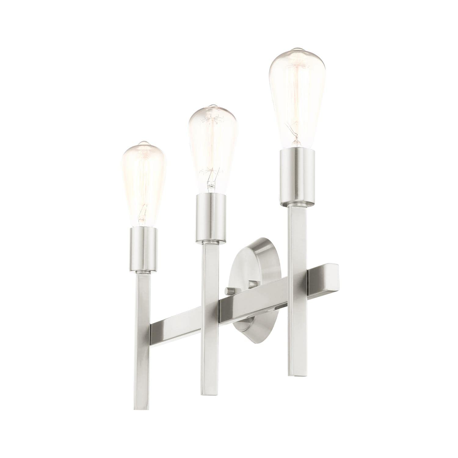Livex Lighting 13883-91 3-Light Brushed Nickel Bathroom Vanity Light Fixture - Perfect for Modern Bathroom, Powder Room & Dressing Area Makeover