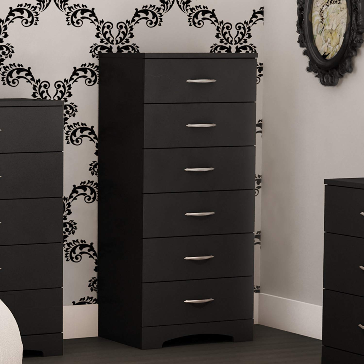 South Shore Step One 6-Drawer Lingerie Chest in Pure Black - Stylish Storage Solution for Bedroom, Closet & Dorm Organization