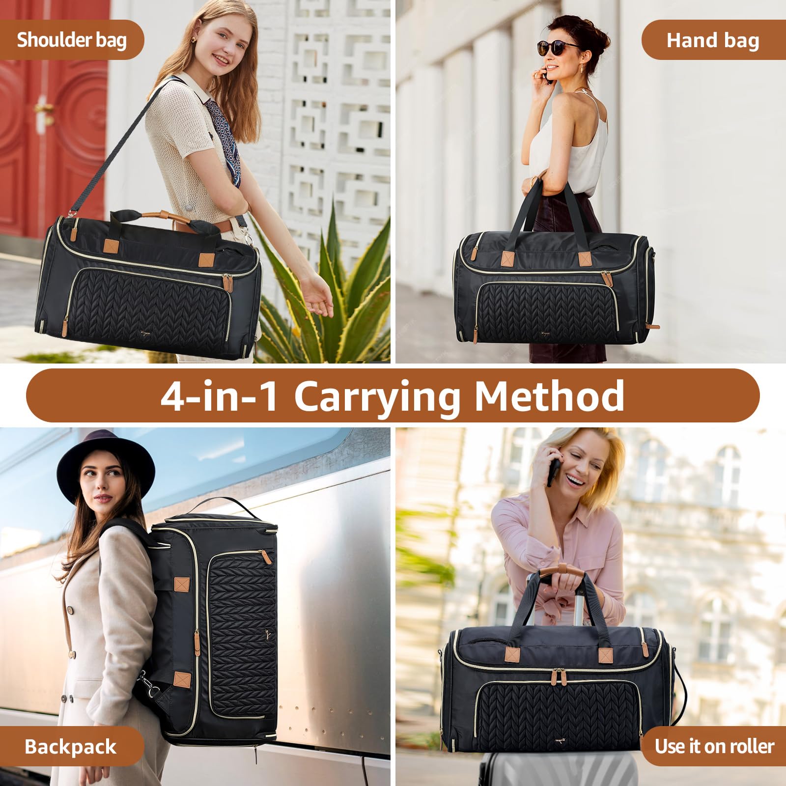 Convertible Travel Garment Duffle Bag for Women - Carry On Weekender Backpack with Shoe Compartment & Hanging Hook | Perfect for Business Trips, Gym, Weekend Getaways (Black)