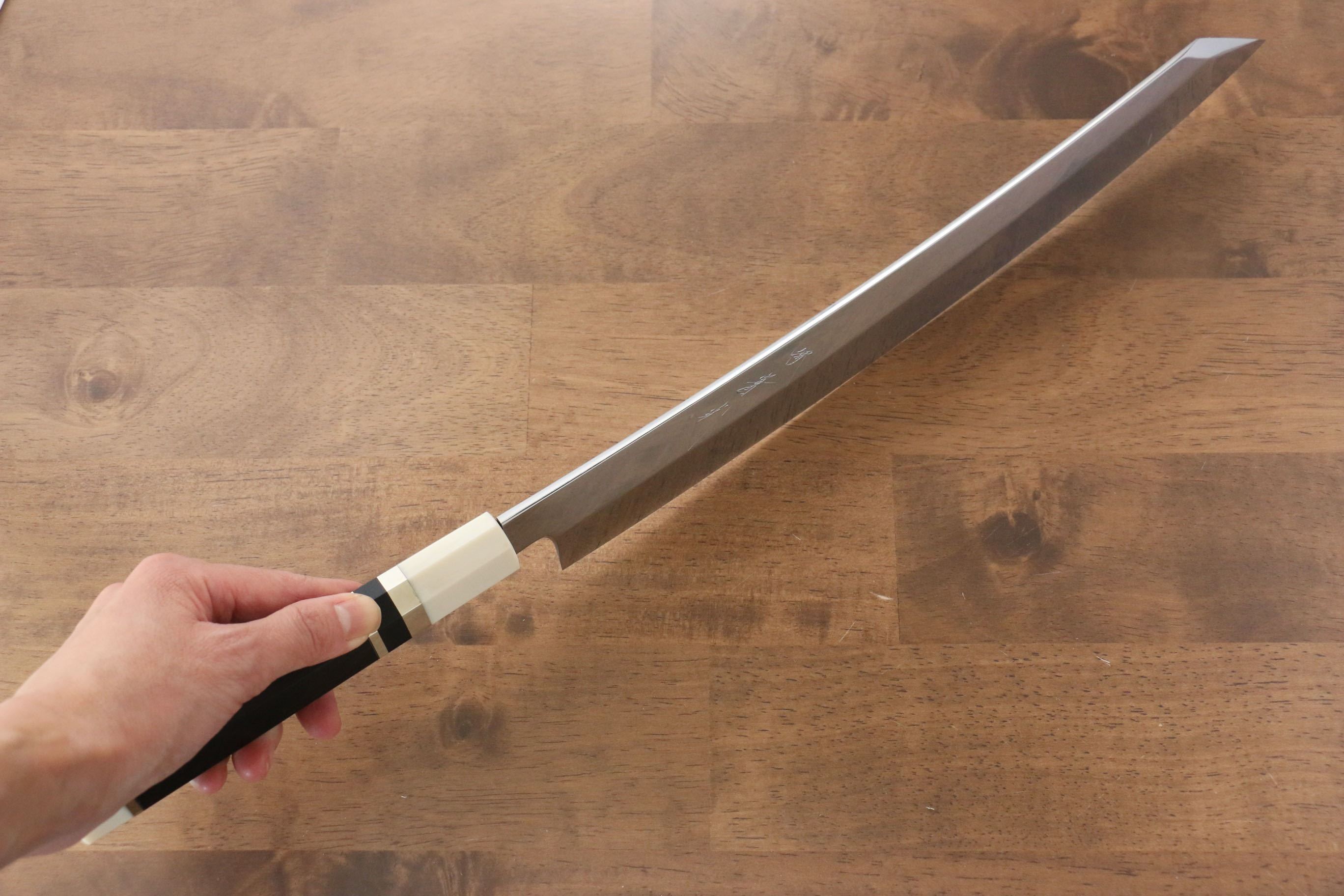 Premium Jikko Silver Steel No.3 Kiritsuke Yanagiba Knife 330mm - Mirror Polished Blade with Ebony Wood & Ring Handle - Perfect for Sushi, Sashimi & Japanese Cuisine Preparation