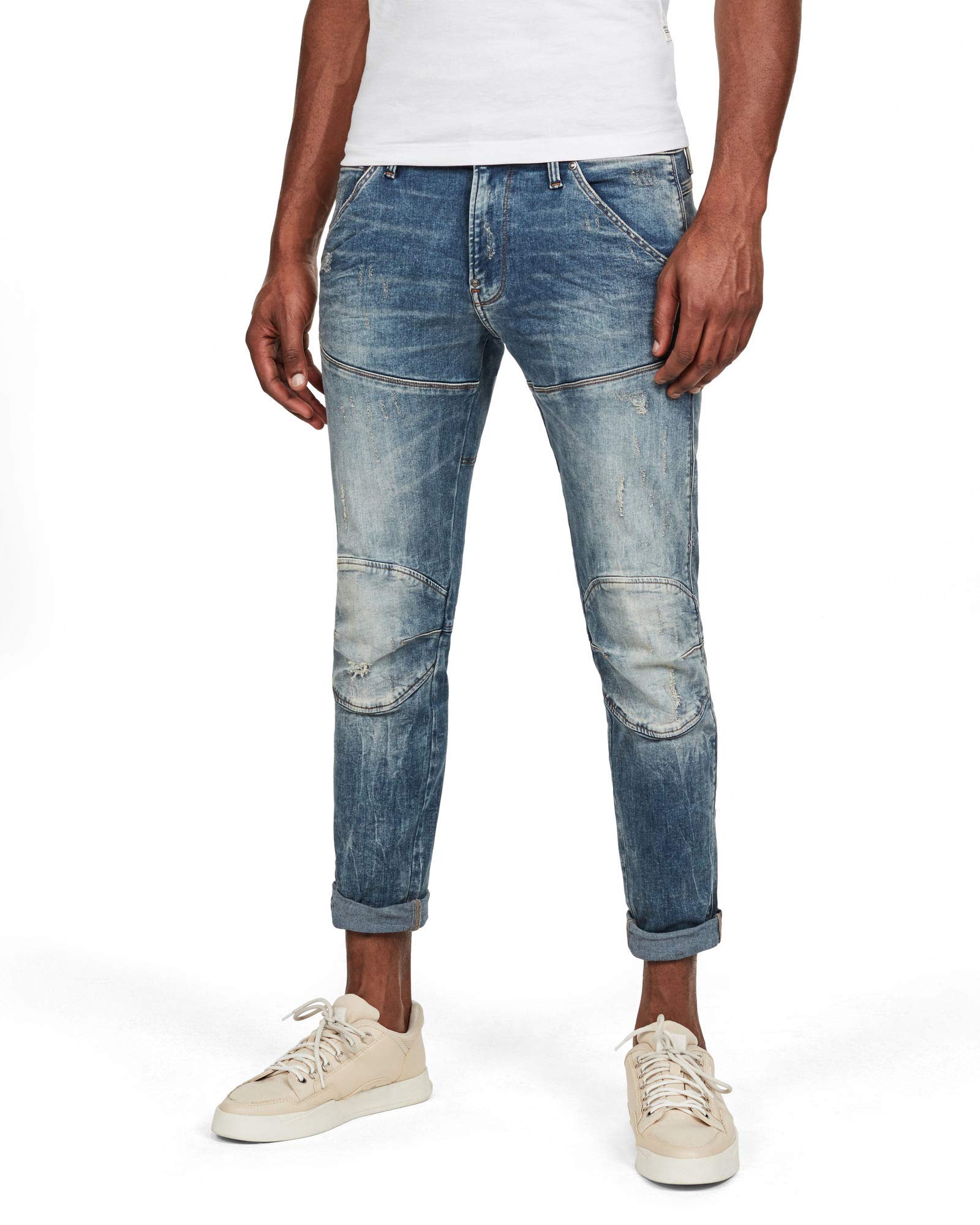 G-Star Raw Men's 5620 3D Skinny Fit Jeans - Light Vintage Aged Destroyed Denim Pants (34W x 30L) | Slim Stretch Comfort for Casual Wear & Night Out