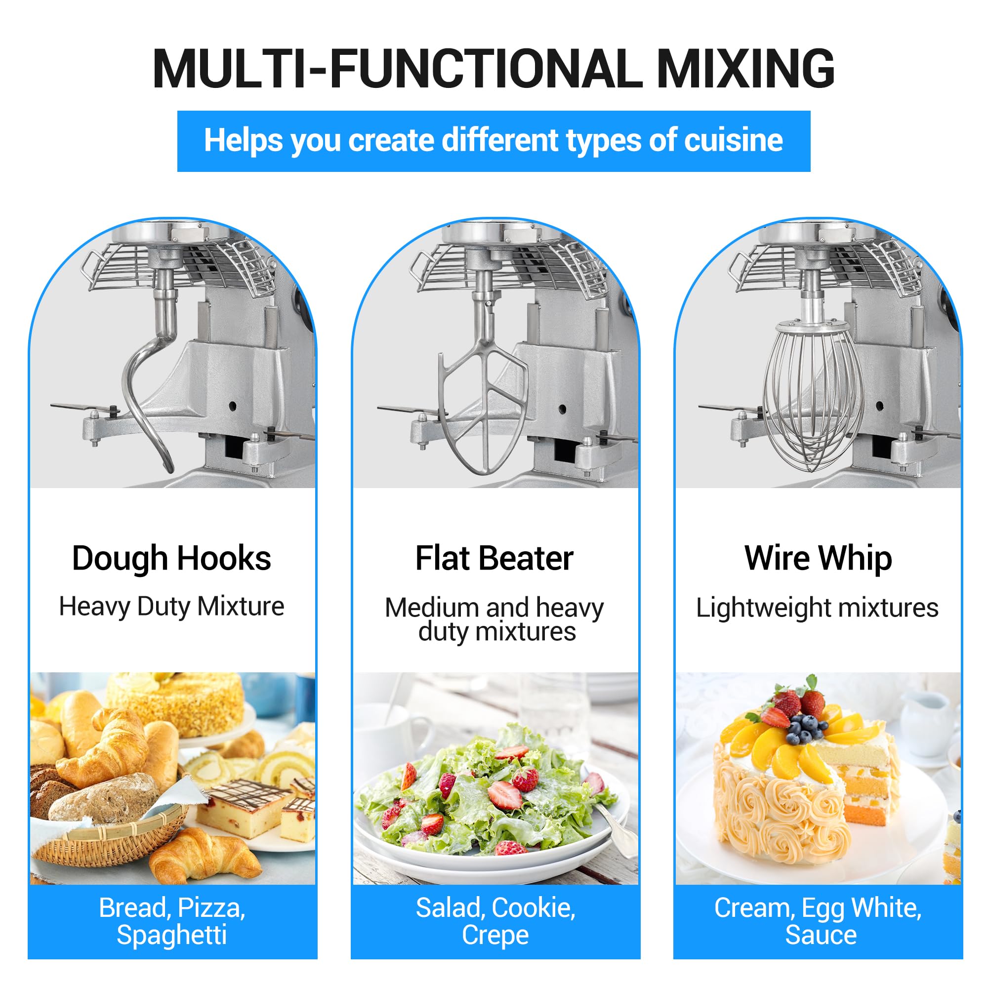500W 10 Qt Commercial Food Mixer with 3-Speed Adjustment & Timer - Heavy Duty Stainless Steel Dough Mixer for Bakeries, Pizzerias, Restaurants & Catering Businesses - Perfect for Kneading Bread, Pizza Dough & Baking Pastries