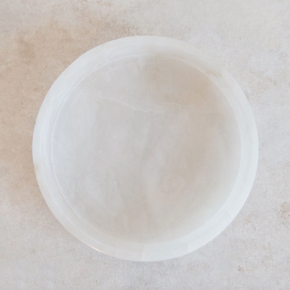 Elegant Round Alabaster Tray for Home Decor | Natural Stone Serving Tray for Dining, Jewelry Display & Bathroom Organizer | Perfect for Centerpieces, Wedding Gifts & Spa Essentials