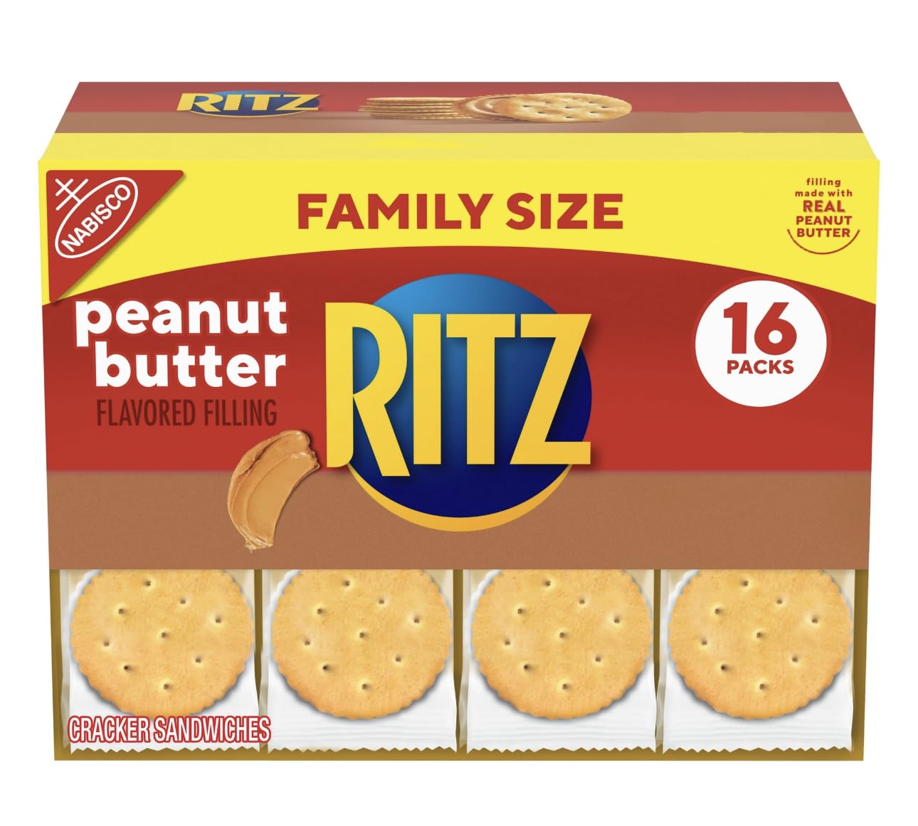 RITZ Peanut Butter & Cheese Sandwich Crackers Variety Pack - 32 Snack Packs | Crunchy Snack Crackers for Kids Lunch, Office Snacks & Party Favors | Perfect for Christmas Gifts, School Lunches & Road Trips