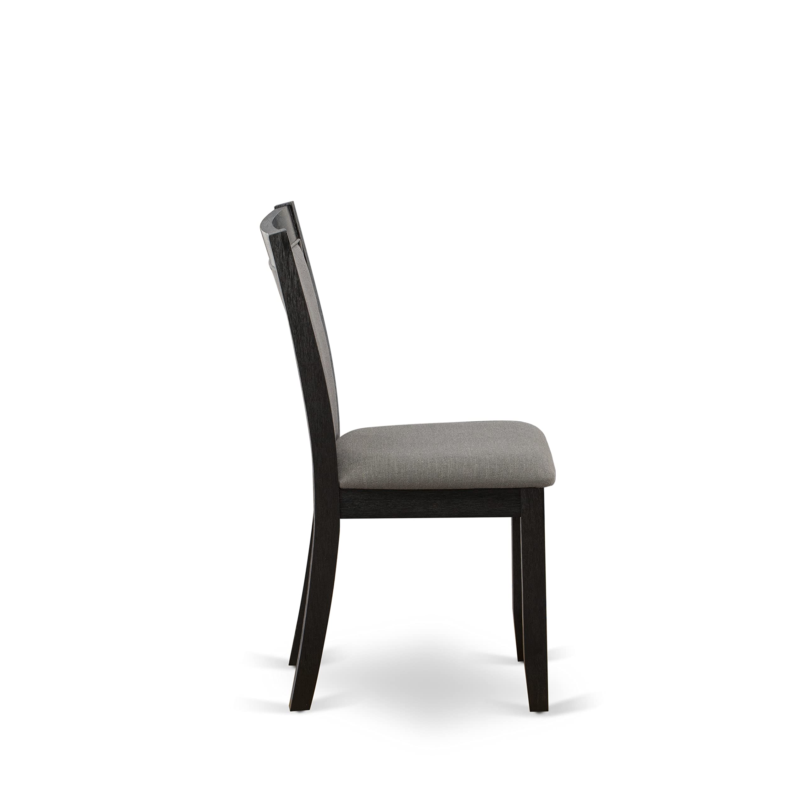 East West Furniture ANMZ3-AB6-50 3-Piece Round Dining Table Set with Pedestal Base & 2 Dark Gotham Grey Upholstered Chairs, 36x36 Inch, Wirebrushed Black - Perfect for Small Kitchen, Breakfast Nook, or Apartment Dining Space