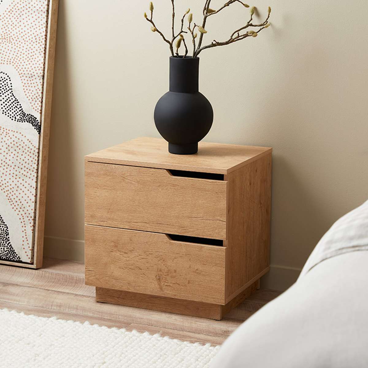 Zack Two Drawer Bedside Table - Natural Wood Nightstand for Bedroom, Modern Bedside Storage with Drawers - Perfect for Small Spaces, Apartment & Home Decor