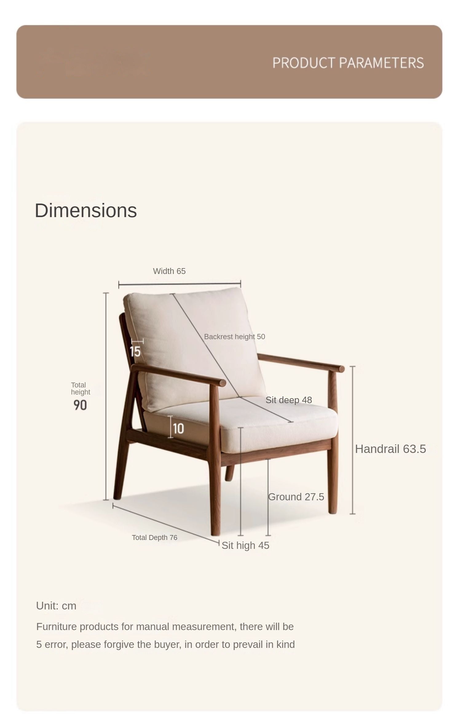 Premium Black Walnut and Ash Solid Wood Lounge Chair with Backrest - Perfect for Living Room, Reading Nook, or Office Relaxation