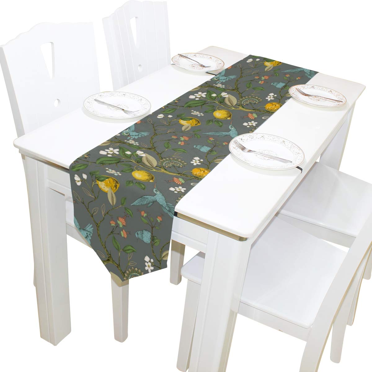 ALAZA Lemons and Hummingbirds Table Runner - Elegant Cotton Tablecloth for Wedding, Party, Kitchen, Dining Room Decor - Perfect for Spring Celebrations and Farmhouse Style Home Decor