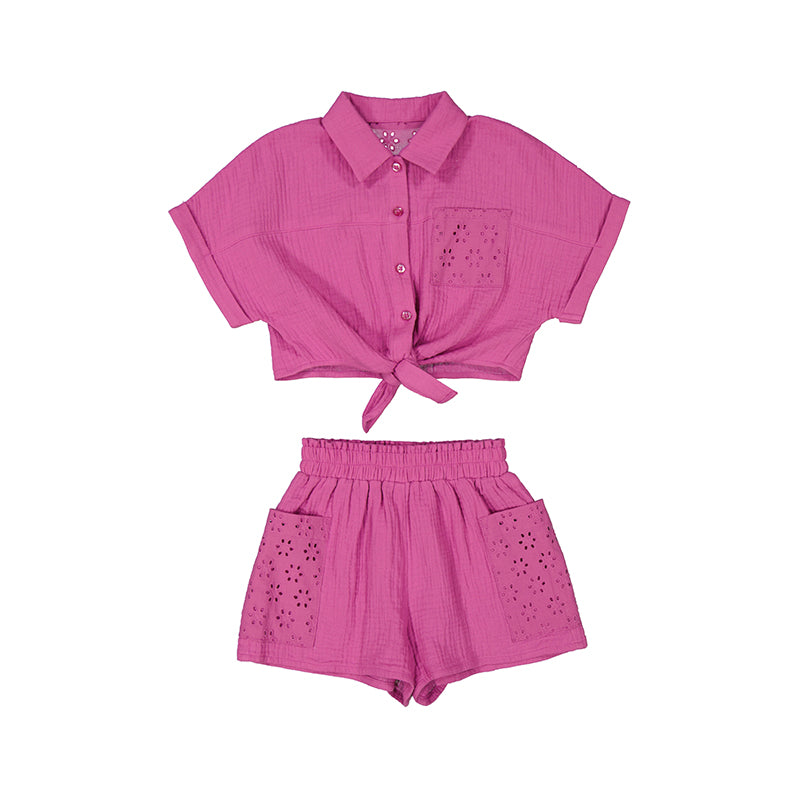 Mayoral Women's Front Tie Blouse and Shorts Set in Orchid Purple - Casual Summer Outfit for Beach, Vacation & Daily Wear