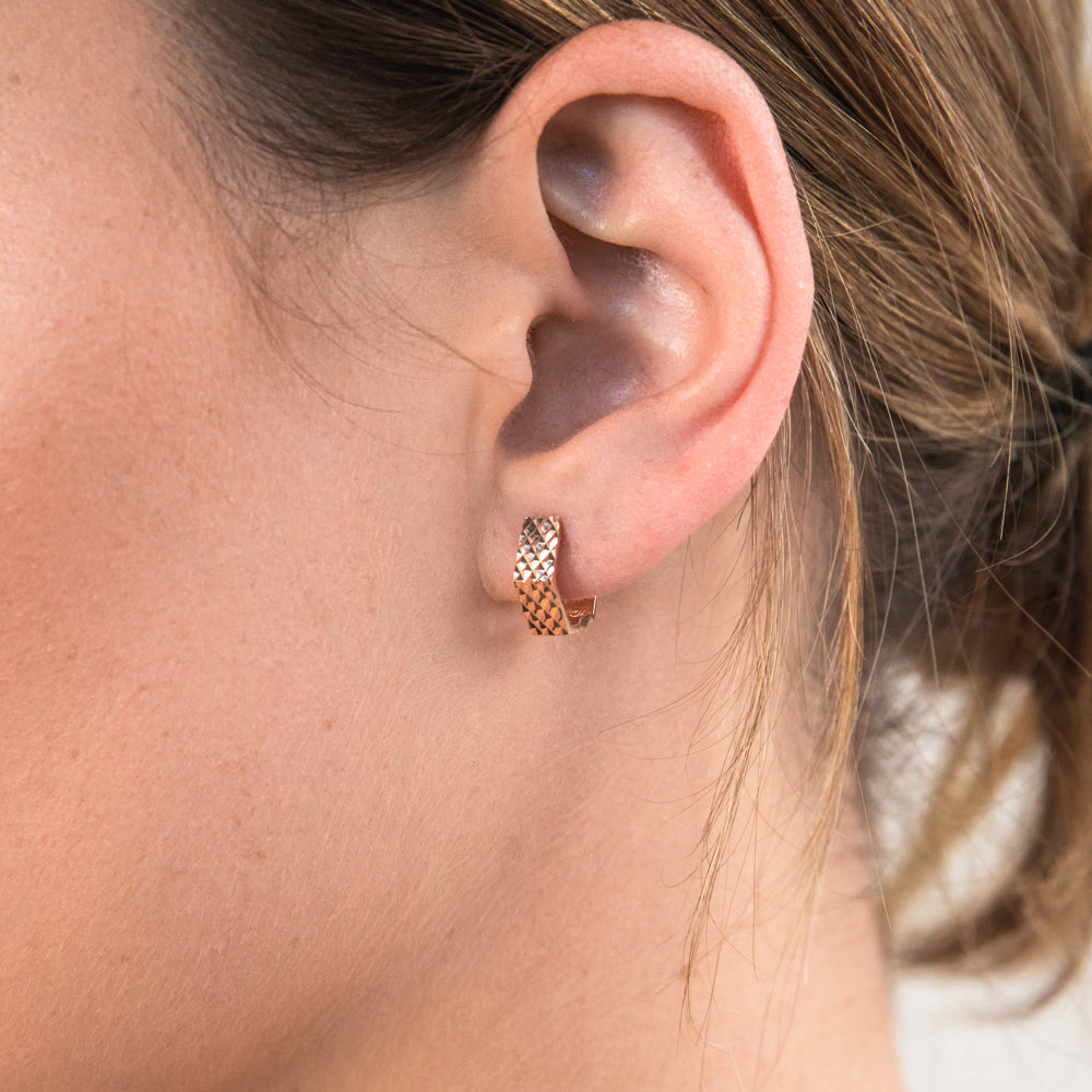 9ct Gold Diamond Cut Pentagon Huggie Hoop Earrings for Women - Perfect for Parties, Weddings & Everyday Wear