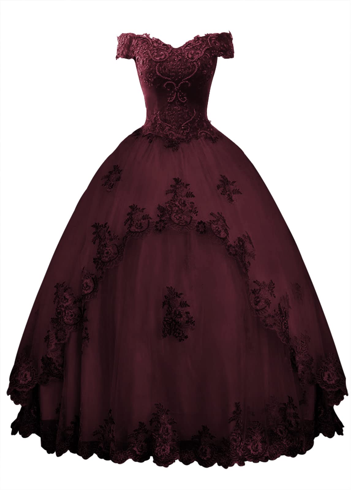 Elegant Off-the-Shoulder Lace Prom Dress Ball Gown for Quinceañera & Formal Evening Events - Long A-Line Evening Gown Perfect for Homecoming, Prom Night, and Special Occasions