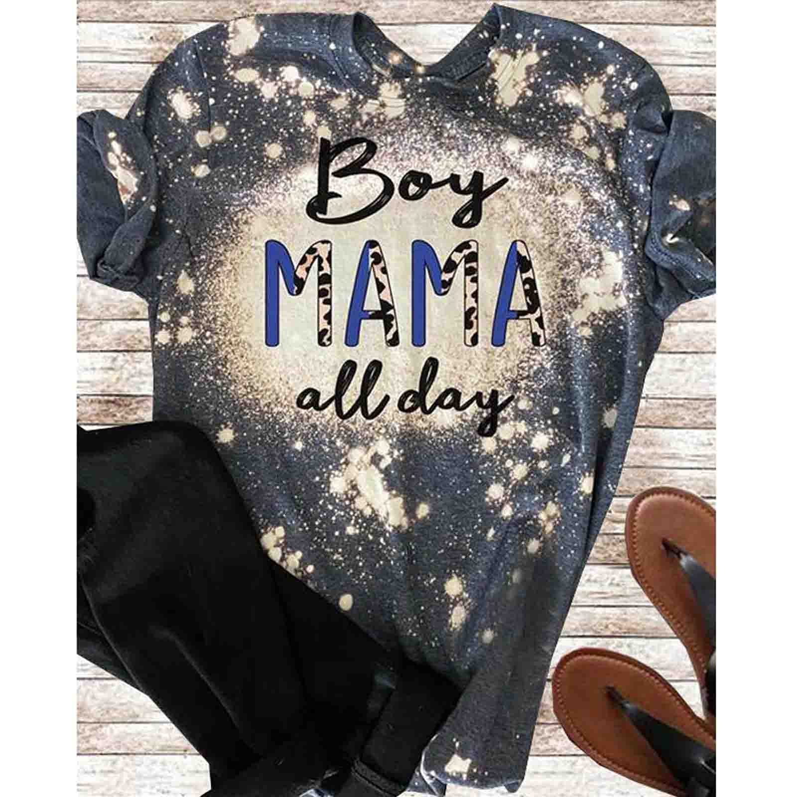 Women's Thanksgiving Shirt - 'It's Fall Y'all' Bleached Short Sleeve T-Shirt with Slogan - 'Bad Mama All Day' Tie Dye Blouse in Black - Perfect for Autumn Gatherings, Friendsgiving Parties & Fall Festivals