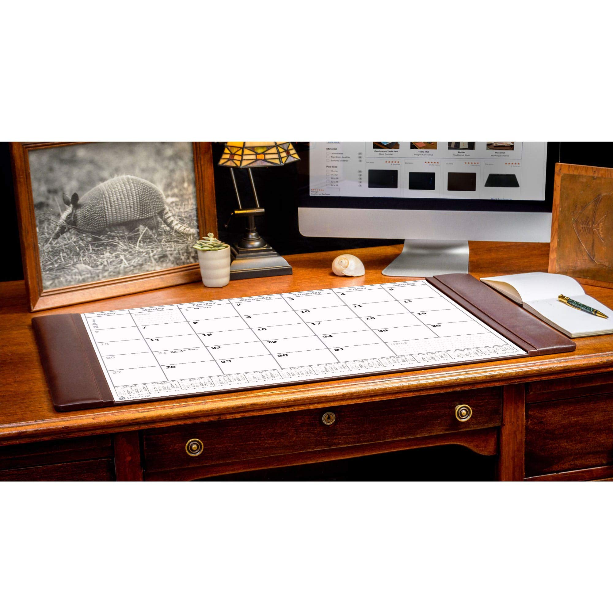 Premium Chocolate Brown Leather Desk Pad with 2024 Calendar - 34