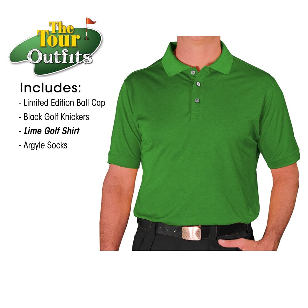 Men's Stylish Black Microfiber Outfit Set - Limited Edition Ball Cap, Over-The-Calf Argyle Socks & Lime Golf Shirt | Perfect for Golfing, Casual Wear & Outdoor Activities
